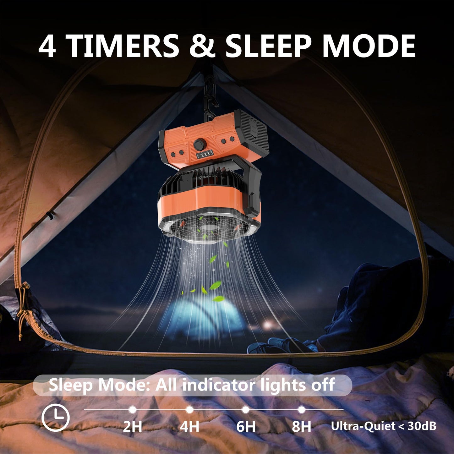 Easywave Camping Fan with LED Lantern: 30000mAh Rechargeable Battery Powered Outdoor Tent, Oscillating Fan with 360° Hanging Hook, Personal USB Desk Fan for Camping, Power Outage, Hurricane, Jobsite