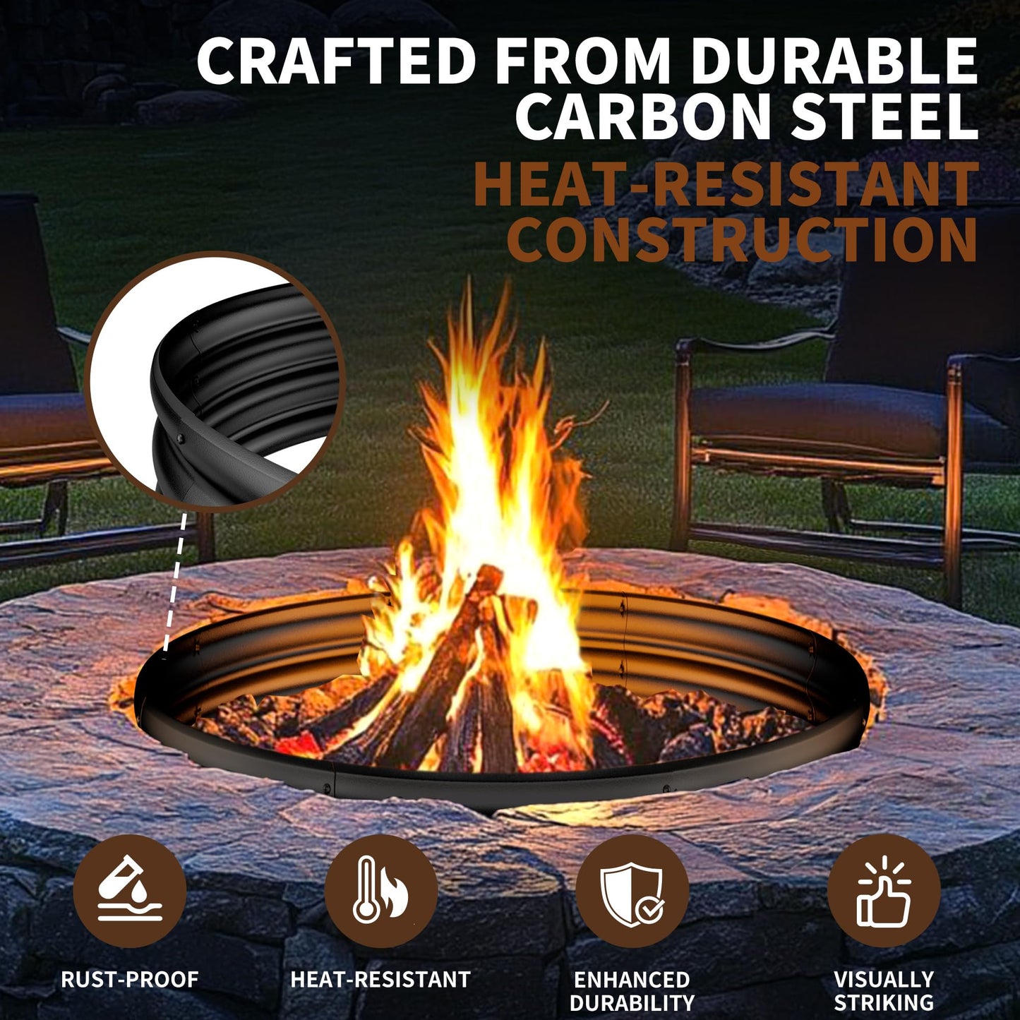 HAIMINA 36 Inch Fire Pit Ring, Heavy Duty Large Fire Pit Ring for Outside Wood Burning, Fire Pits Rings with High-Temperature Coating for Backyard, Bonfire, Camping, Beach (3x3 FT)