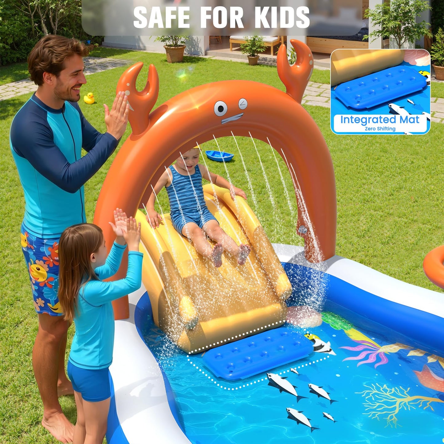 StarOcean 2026 Large Inflatable Play Center,Kiddie Pool with Water Slide&Sprinkler,120''x70"x50''Inflatable Toddler Pool with Slide,BlowUp Water Play for Toldder,Inflatable Water Park for Kid Backyard