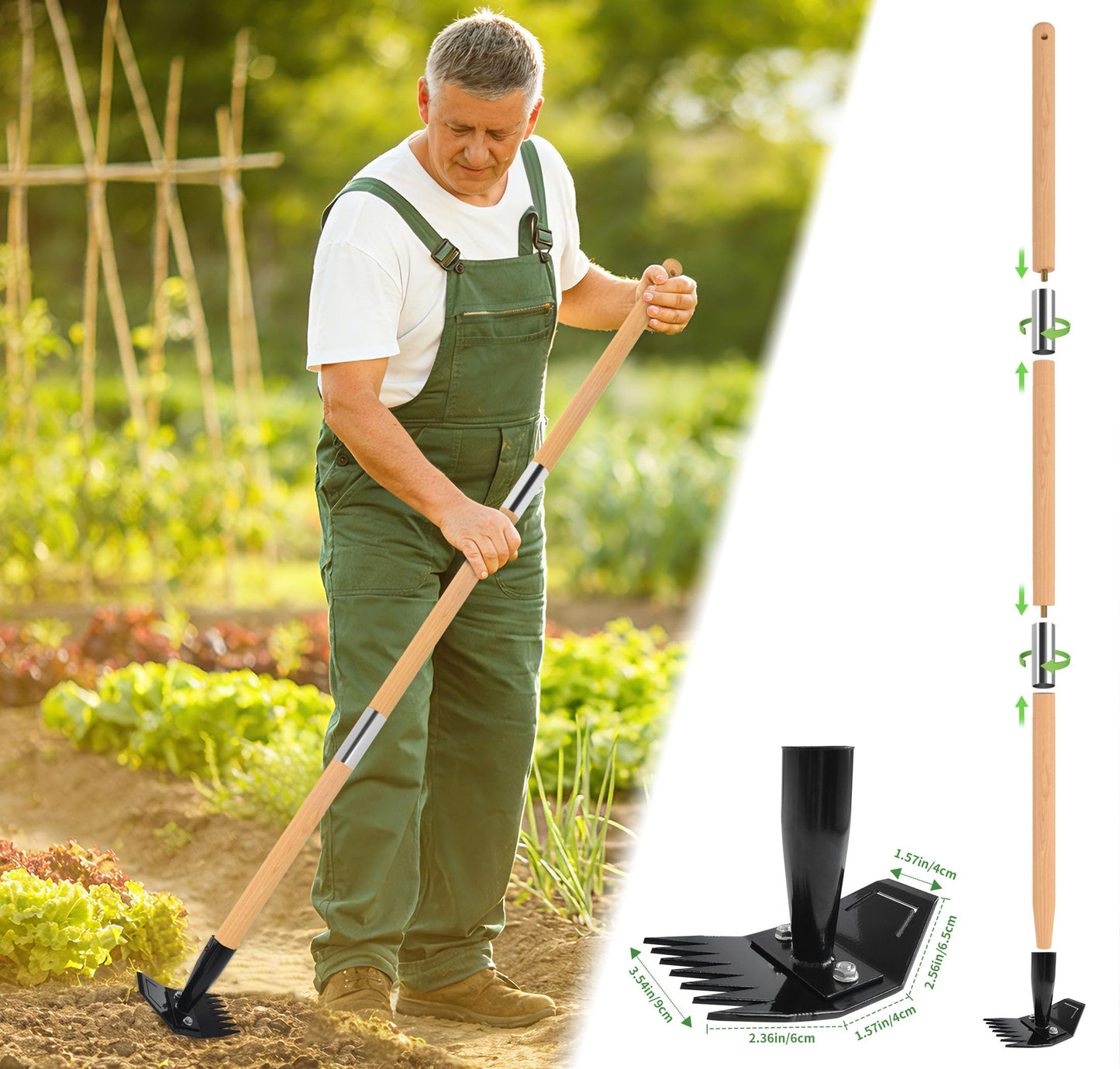 Weed Puller Tool with Long Bamboo Handle, 2 in 1 Garden Hoe&Manual Weed Remover, Weed Rake&Grabber, Gardenia Heavy Duty Uprooting Tool for Yard, Lawn and Garden, 49Inch ﻿