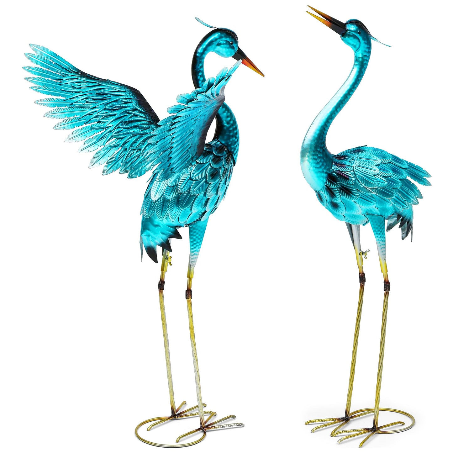 Autodaya 36.75" Metal Crane Garden Statue, Handcrafted Oversized Blue Heron Decor Sculptures with Stable U-Ground Stakes, Backyard Decoration, Metal Garden Bird Animal Yard Art, Lawn Ornament Decor