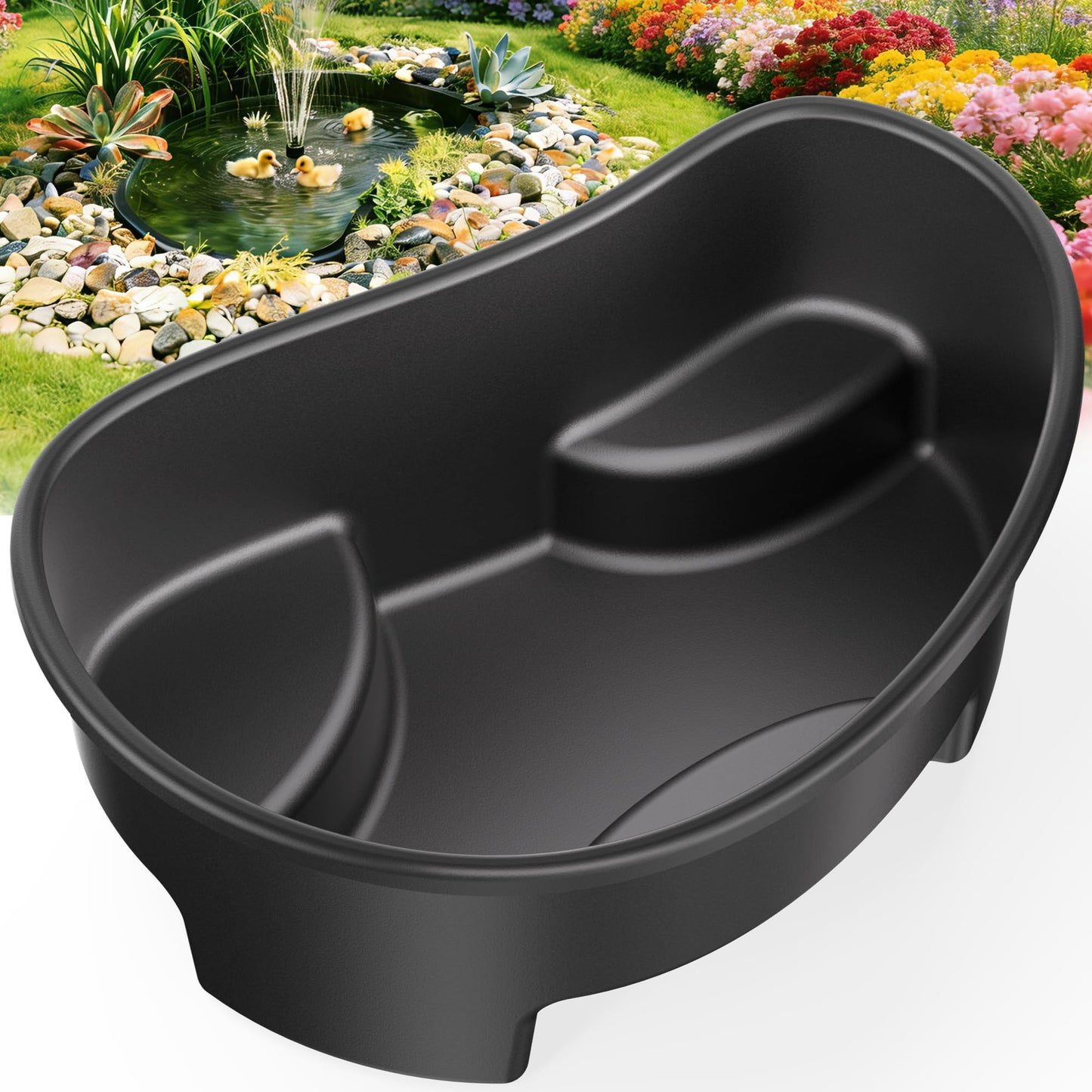 POPOSOAP Preformed Pond Liner, 33 Gallon Rigid Pond Liner with Integrated Plant Shelves, Heavy Duty U-V Resistant Plastic Preformed Pond for Backyard, Patio, Fountain,Water Lily and Koi Pond-P797