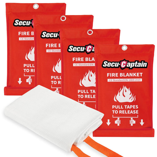 SecuCaptain Emergency Fire Blanket for Home and Kitchen - 4 Pack 40"x40" Flame Suppression Fiberglass Fire Blankets for House Camping Car Office Warehouse Survival Safety