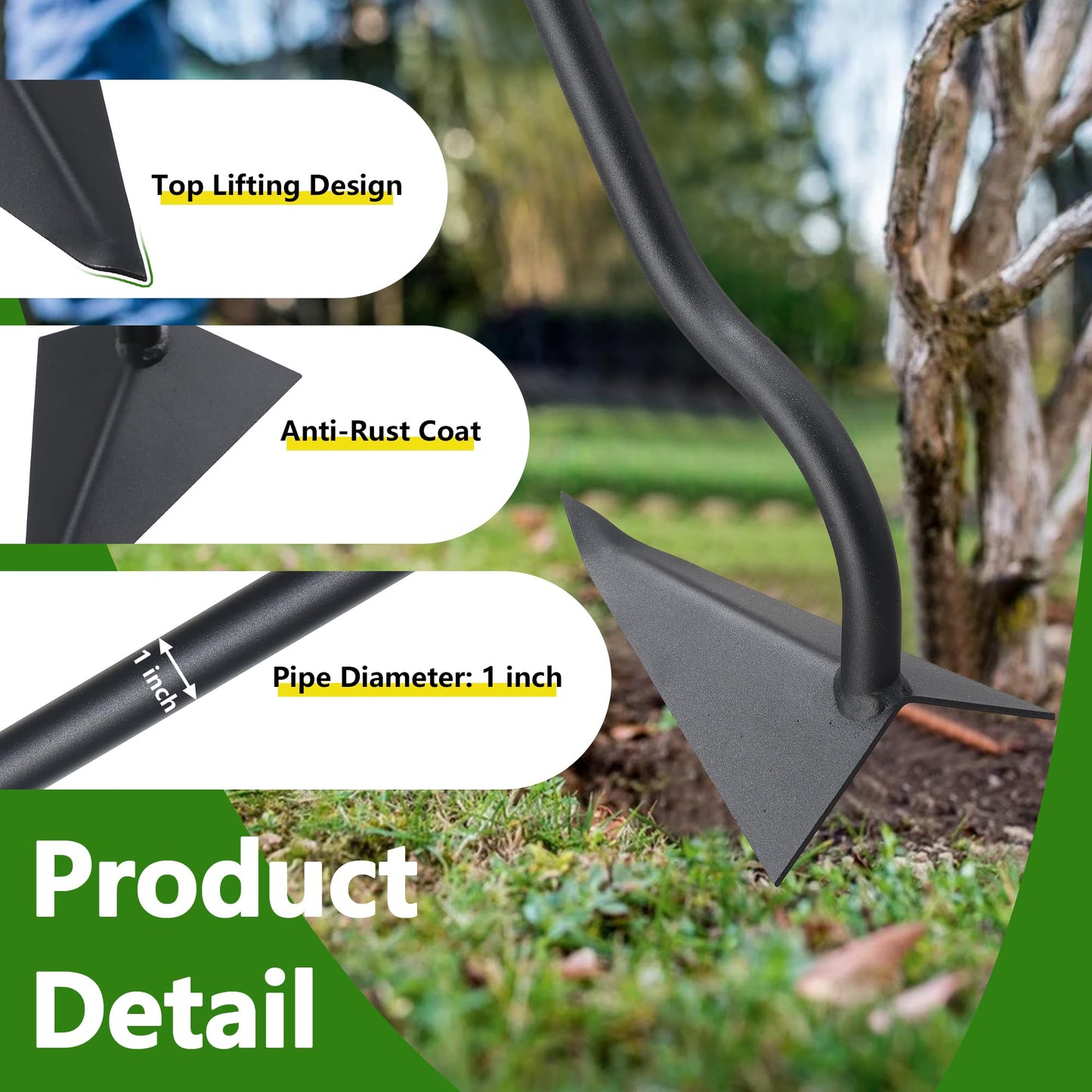 LLARGUEST Hoe Garden Tool, Triangle Garden Hoe for Digging Cutting Trenches Loosen Soil Heavy Duty Hand Weed Hoe Long Handle 59 Inch