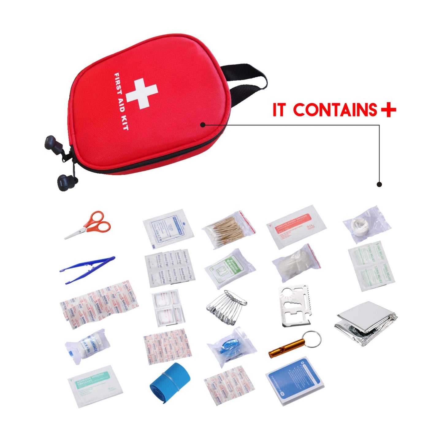ROOBUCK Waterproof First Aid Kit with Laminate Bags - Emergency Medical Kit for Hiking, Backpacking, Camping, Travel, Car, Cycling - Home & Work First Aid Preparedness, Red