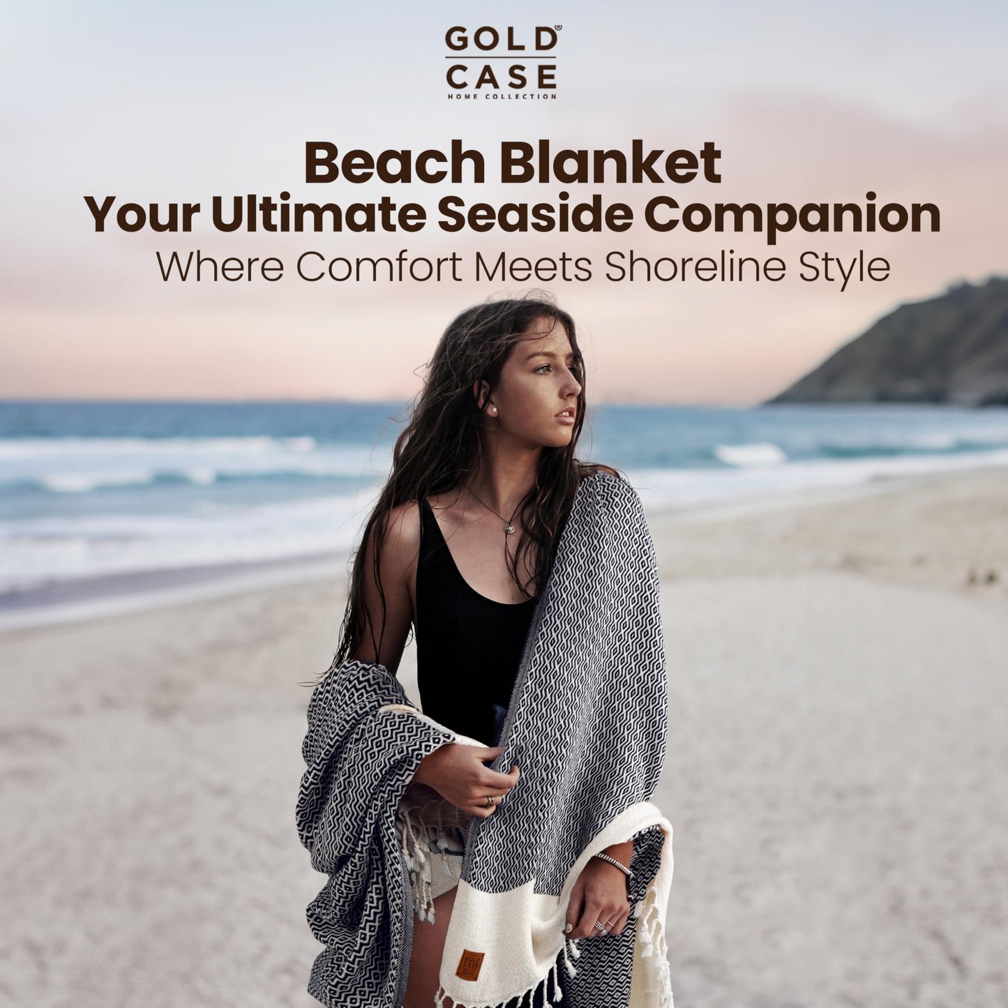 Gold CASE Turkish Beach Towel Set of 4 – 100% Cotton Large Turkish Bath Towels 67 x 38'' – Zeus Extra Large, Quick Dry & Sand Free Towels – Peshtemal for Pool – Aqua