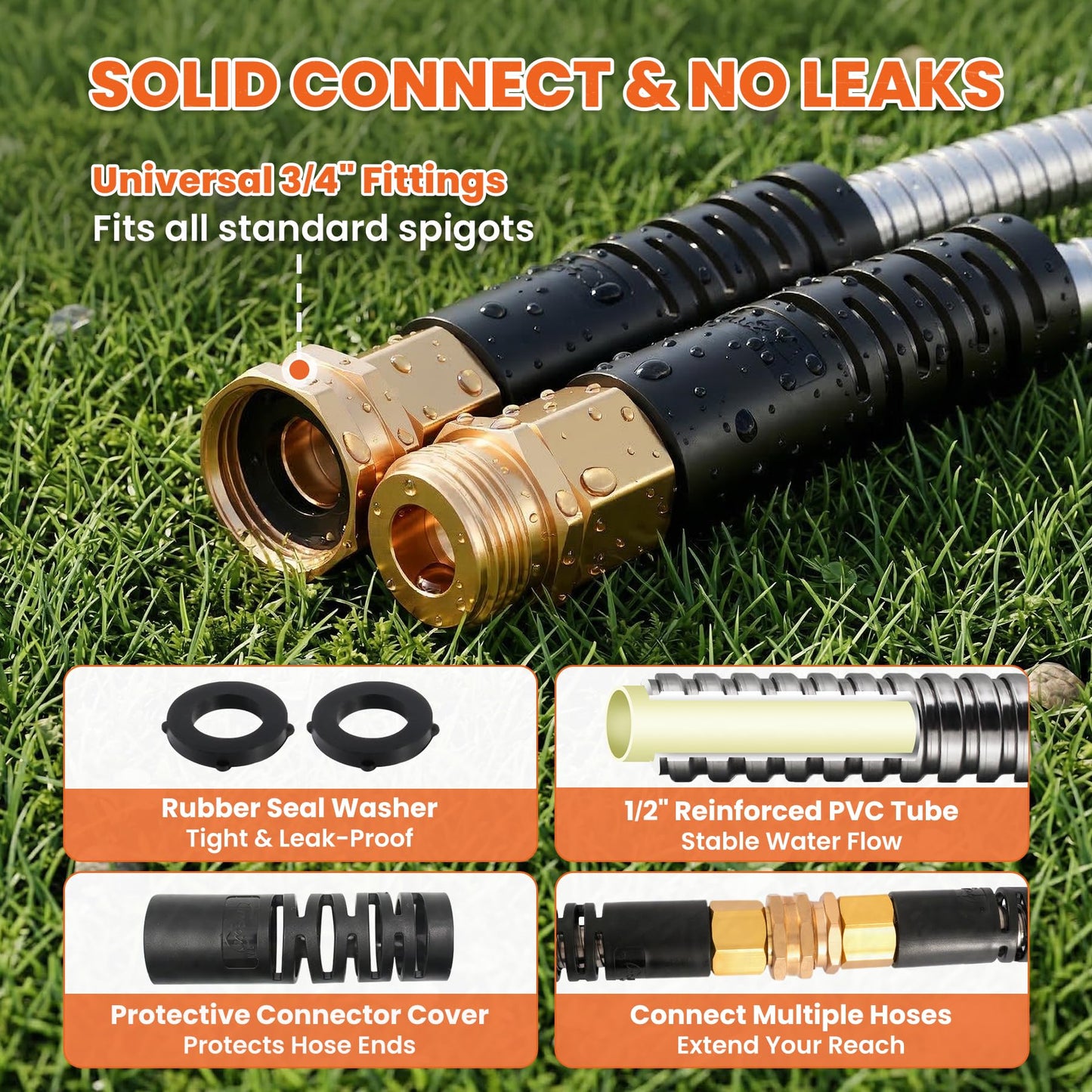 Cesun 100 ft Metal Garden Hose, Stainless Steel Heavy Duty Water Hose With 10 Function Nozzle, No Kink & Flexible, Lightweight and Durable, Rust Proof for Yard, RV, Pet Bath, Outdoor, 100 foot x 5/8"