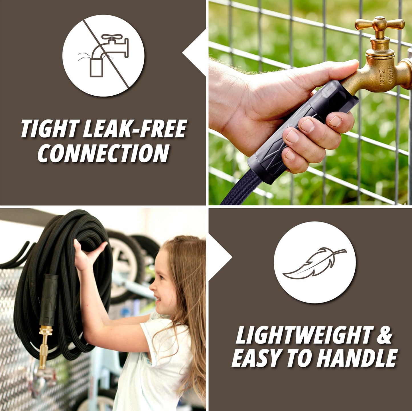 Hydrosteel PRO 100 Ft Metal Garden Hose with Nozzle, Water Hose Made from Heavy Duty 304 Stainless Steel, Flexible, Lightweight, Brass Crush Resistant Fittings, Kink Free, 5/8” Diameter, 600 PSI