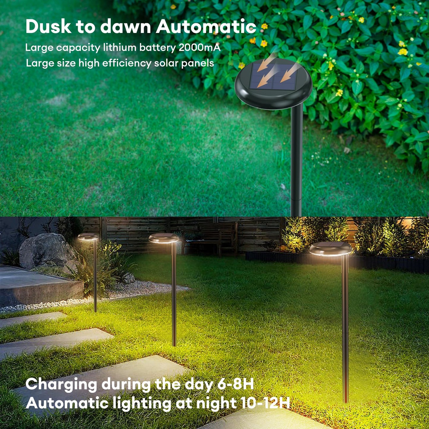 VWCYL+ Solar Pathway Lights - Super Bright 300 Lumens with 2-in-1 Warm White & Daylight Color, Solar Path Lights for Pathway, Sidewalk, Driveway, Garden,Parterre etc,Landscape Lighting (2-Pack)
