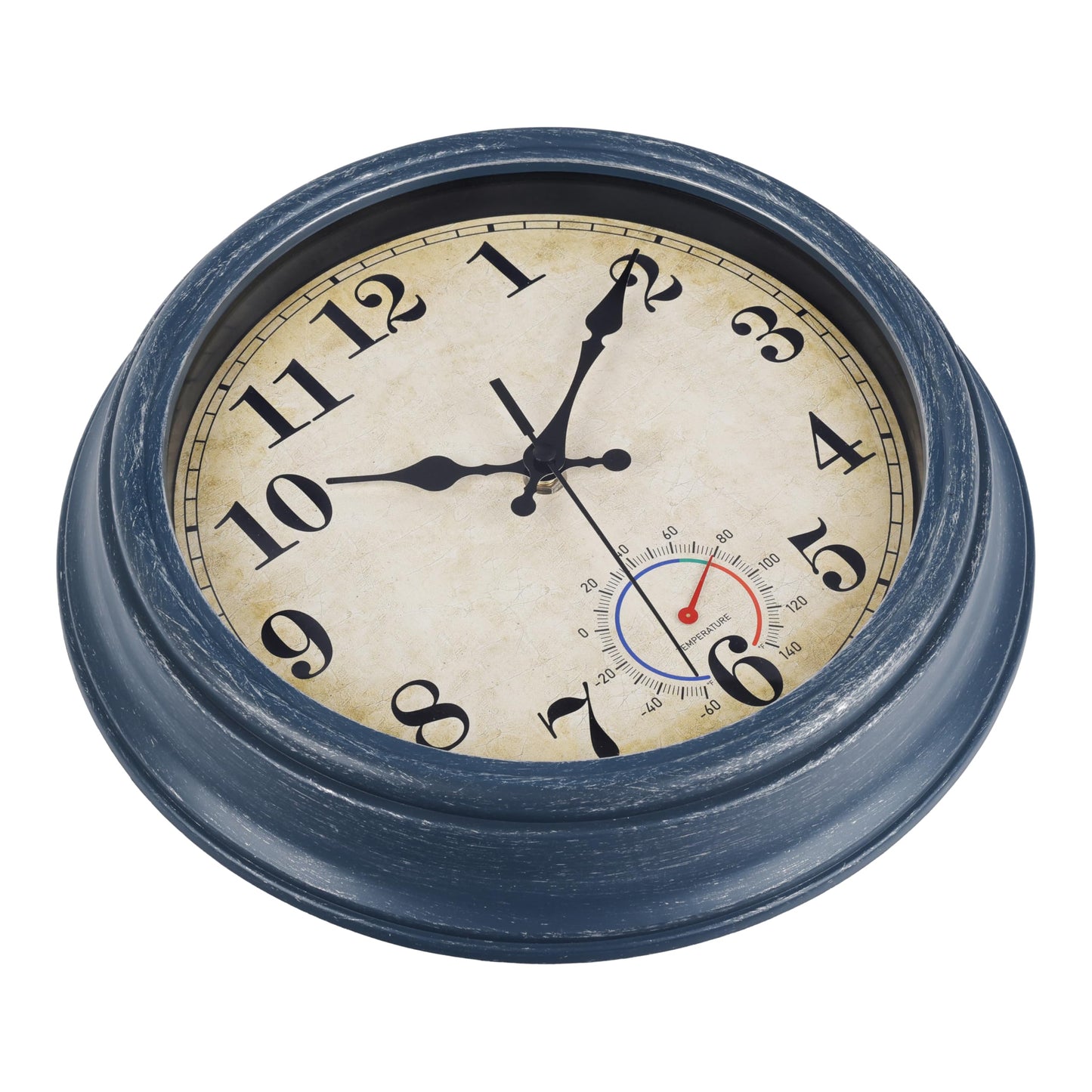 Horizent Outdoor Clocks Waterproof with Thermometer Rustic Coastal Wall Clock Decor for Patio Pool Garden(12 Inch,Blue)