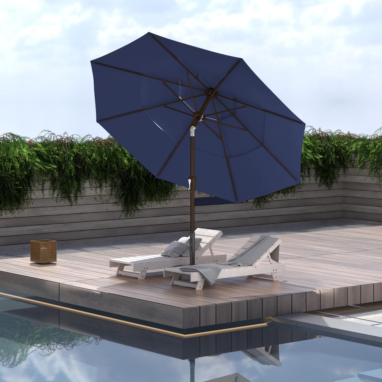 Ayge 9FT 3-Tier Large Outdoor Patio Umbrella Market Table Umbrella-UV Resistant,Easy Push Button Tilt and Crank,8 Sturdy Fiberglass Ribs Heavy-Duty Pool Umbrella for Deck,Backyard,Garden,Yard,Navy