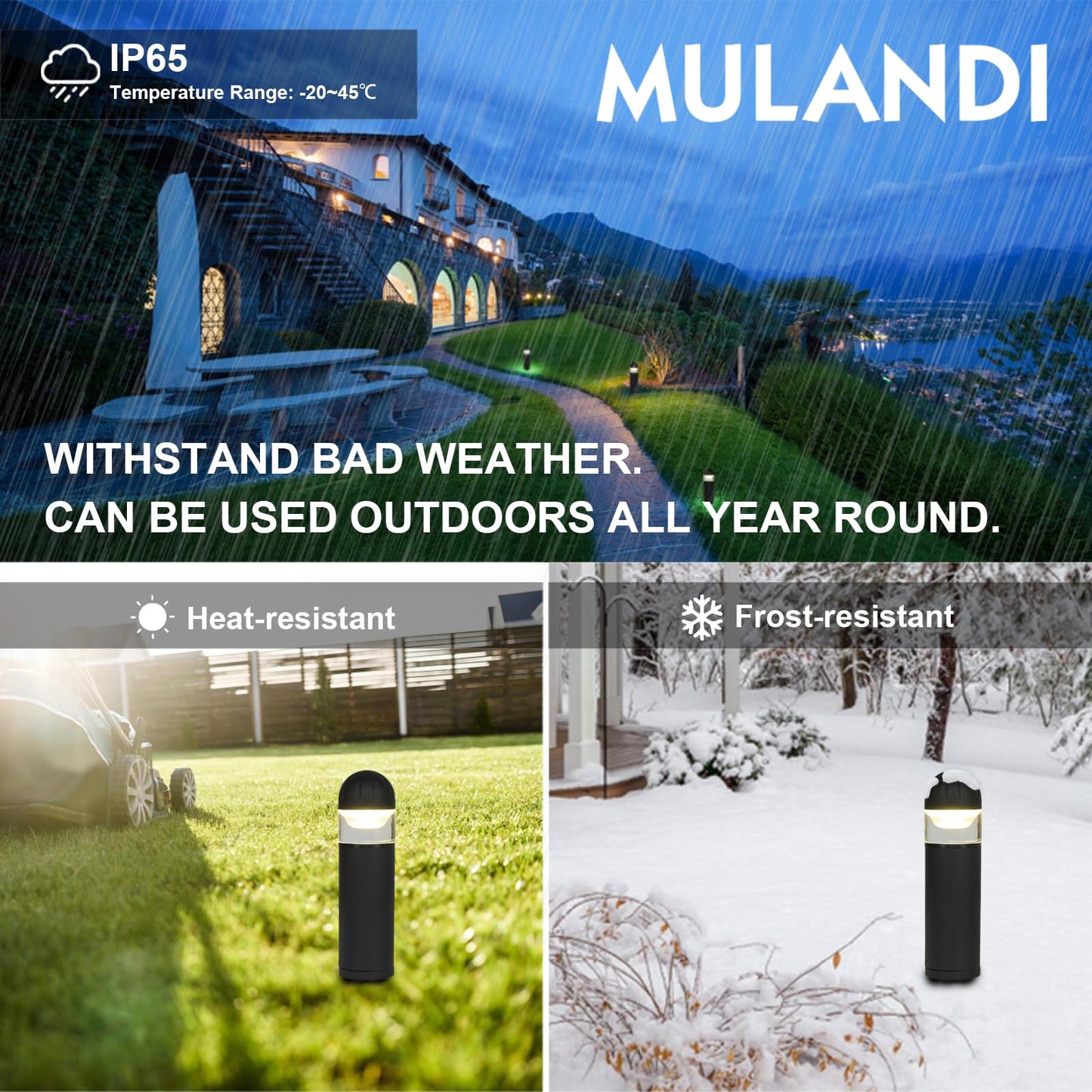 MULANDI LED Landscape Bollard Pathway Light, 2W, DC 12V Low Voltage Path Lighting Outdoor Waterproof, Die-Casted Aluminum Housing for Garden Light, 3000K Warm White Pack of 4