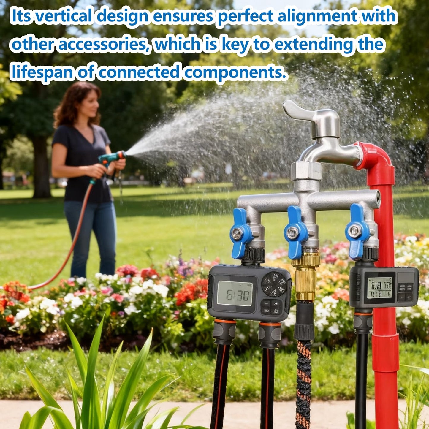 304 Stainless Steel Garden Hose Splitter 3 Way Heavy Duty, Full Flow T Valve Water Hose Splitter With 2.1" Extra Long Handle, Lead-free，3/4" GHT Thread Connector For Outdoor Spigot Faucet