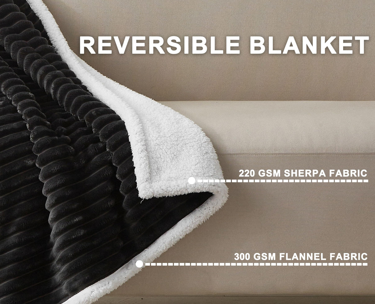 COZYXWORLD 520GSM Heavyweight Sherpa Fleece Blanket 60x80 Inches, Double-Layered Striped Throw for Couch and Sofa, Extra Thick Warm Bed Blanket, Oeko-TEX Certified, Dark Grey