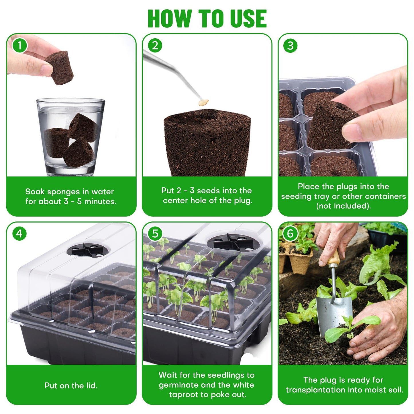 LAPOND 50 Pcs Seed Starter Plugs,Replacement Root Grow Sponges Plant Plugs,Great for Soil, Tray or Planting Pods, Promotes Herbs, Vegetables and Flowers Growth