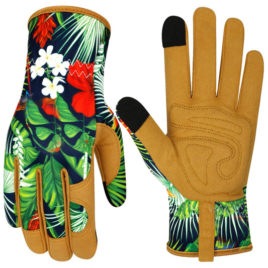 MERTURN Leather Gardening Gloves for Women Garden Gloves Thorn Proof Touch Screen Design Heavy Duty Working Yard Gloves for Planting, Digging, Pruning, Color E
