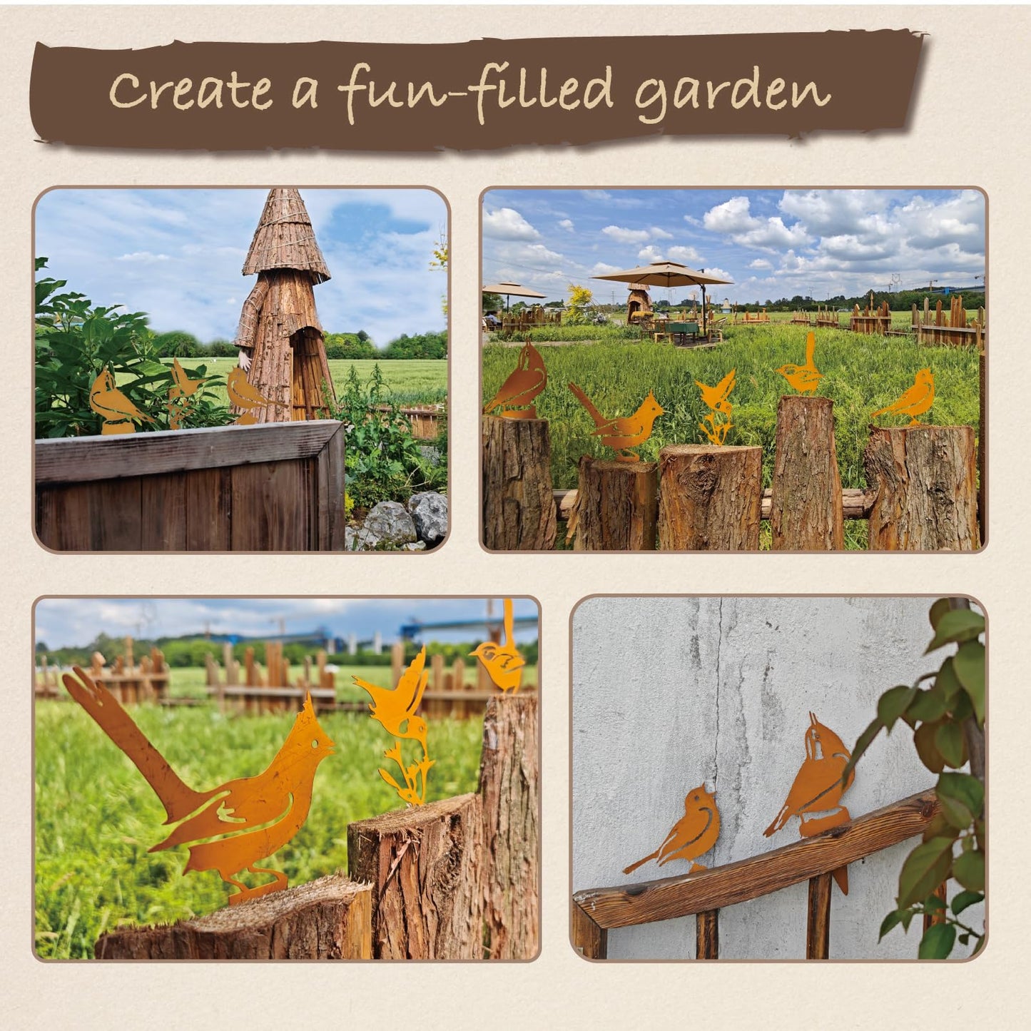 MORYSPEX 5PCS Rusty Metal Bird Silhouette Statues - Rustic Outdoor Decor for Garden, Fence and Yard Art, Lifelike Metal Birds Yard Decorations Fence Ornaments Yard Art Bird Lovers Gift Ideas