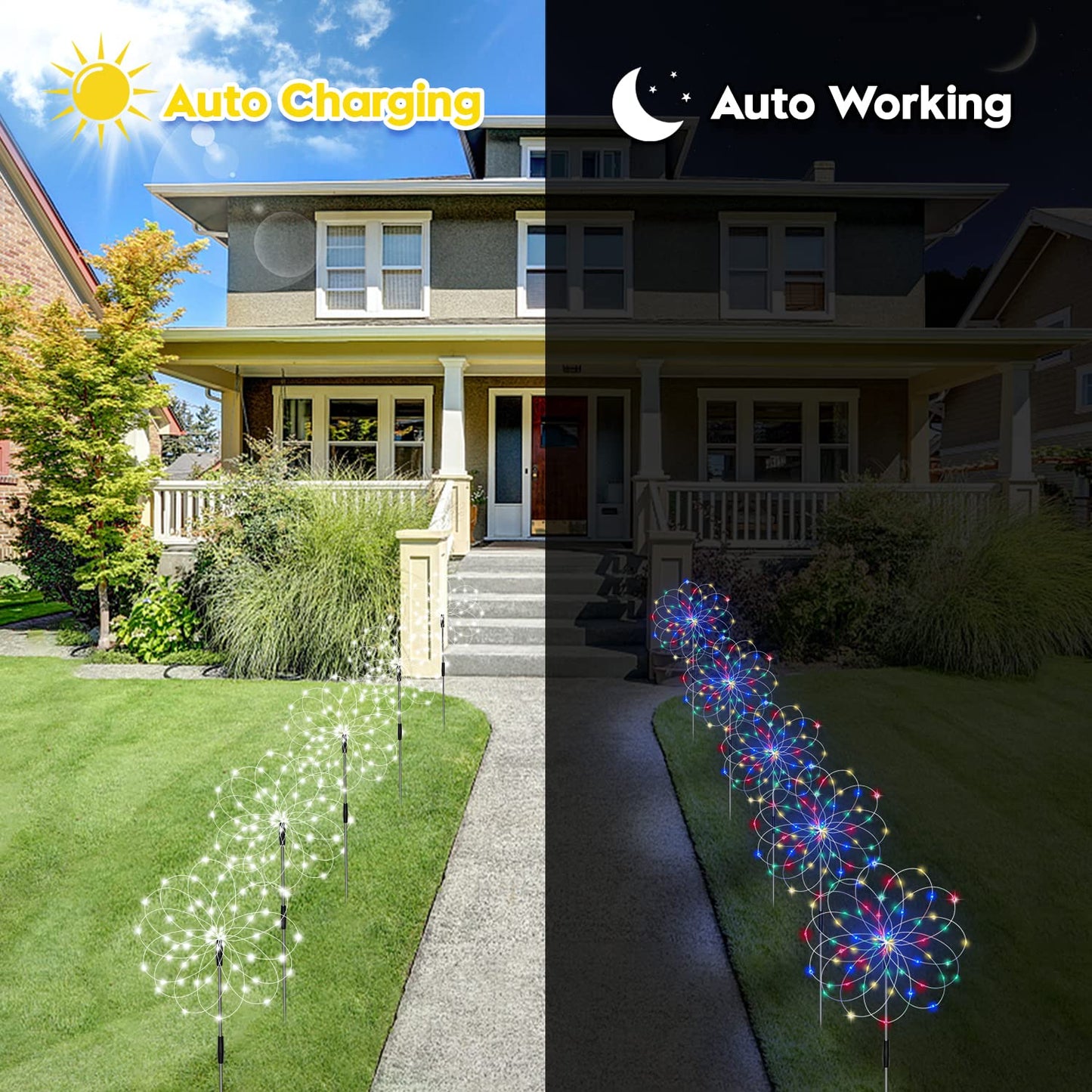 Maleyt 6 Pack Solar Garden Lights, Firework Lights, Decorative, 8 Lighting Modes with Remote 120 LED Twinkling Waterproof Landscape Outdoor Decor, for Pathway Backyard Walkway Patio