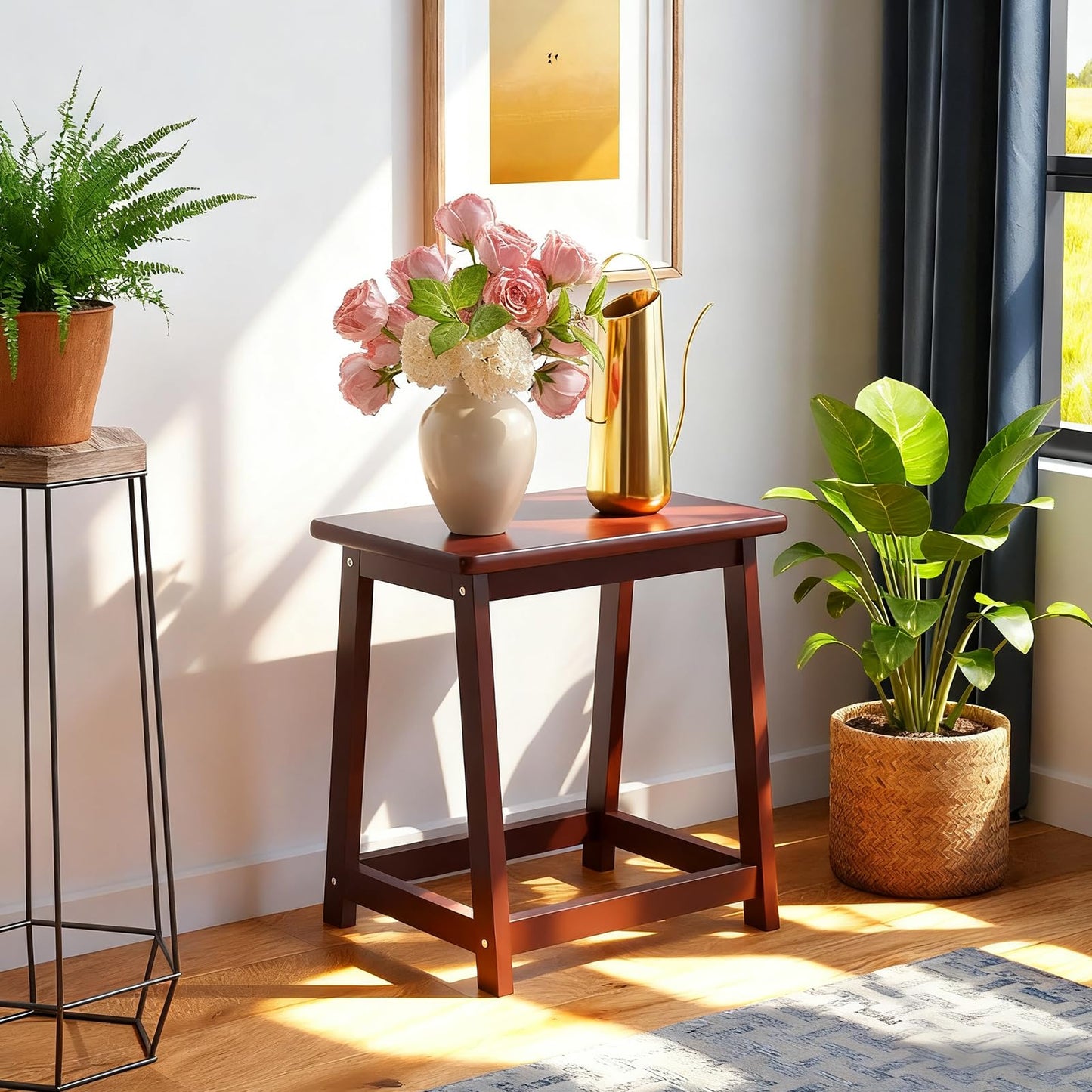 Wooden Step Stool Tall Seat Stool Dining Piano Stool End Side Table Wood Plant Stand Table Indoor Bedside Table Nightstand Flower Pot Stand for Living Room Bathroom Bedroom Kitchen (Coffee)