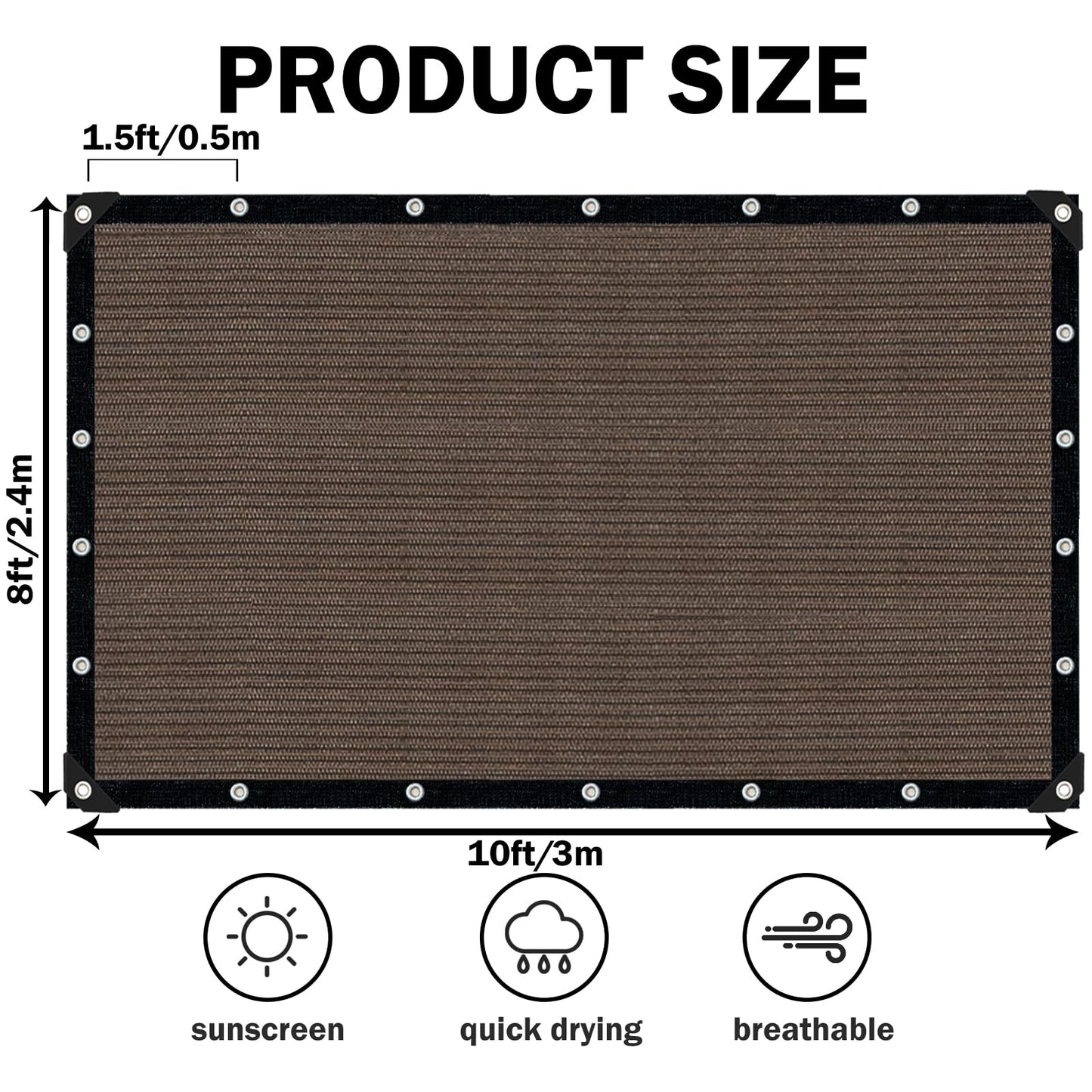 Sun Shade Cloth for Outdoor Patio,Pergola Shade Cover with Grommets Deck Shade Privacy Screen Balcony,90% UV Protection Shade Fabric Brown Sunshades for Garden Backyard Outdoor,Mocha-8x10FT
