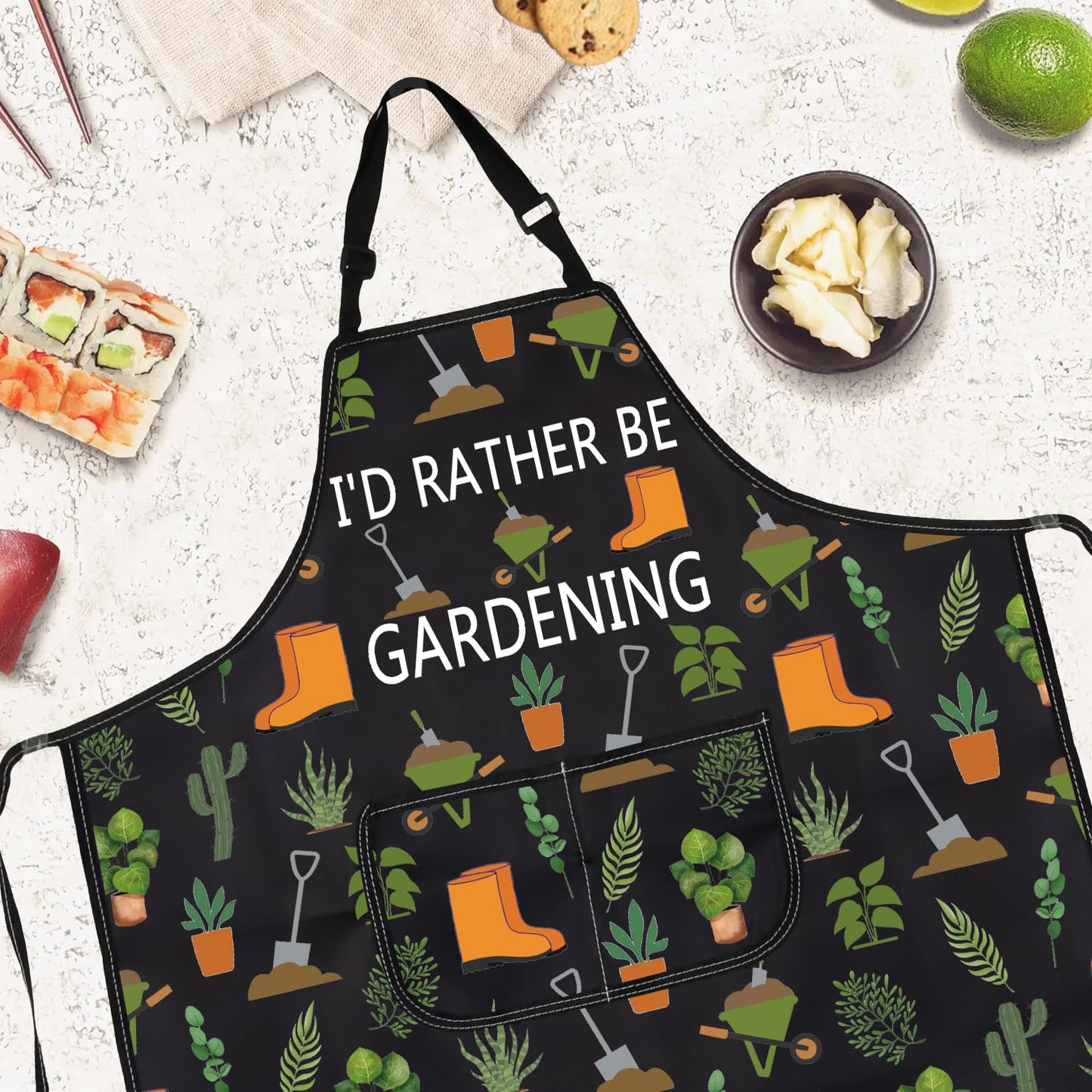 Gzrlyf Garden Apron Gardening Gift Plant Lover Gifts For Mom Grandma Gardener Aprons With Pocket I'd Rather Be Gardening (gardening apron)