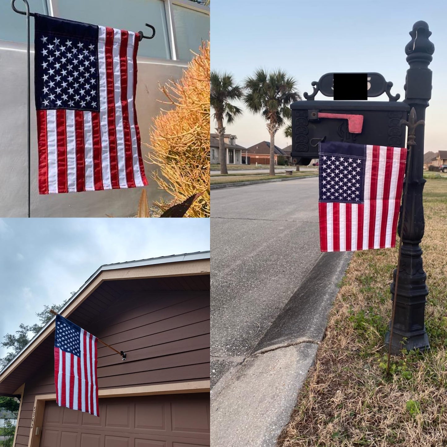Bradford Embroidered American Garden Flag with Stand Holder, 12x18 inch American USA Garden Flag for Outside Yard Heavy Duty