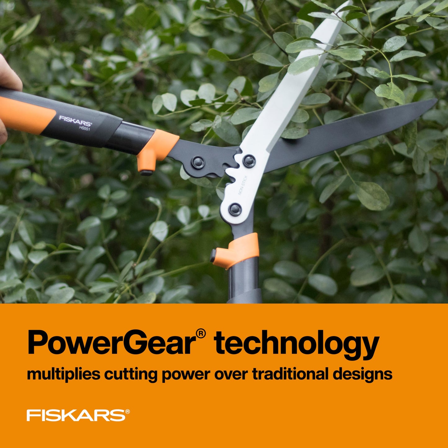 Fiskars 23" Hedge Shears, Hedge Clippers with PowerGear2 Technology that Multiplies Power for Less Effort, Garden Shears with SoftGrip Handles and Shock-Absorbing Bumpers
