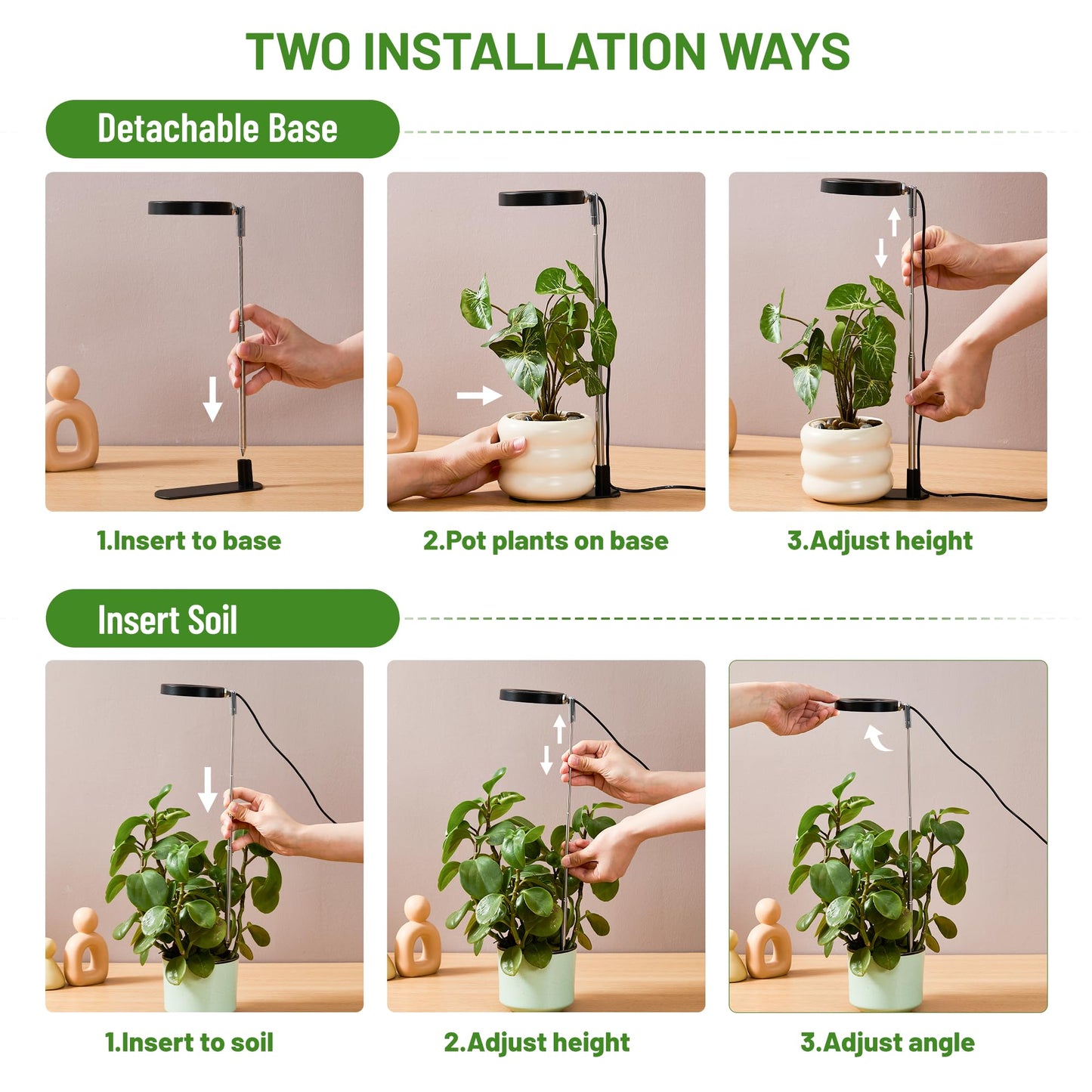 LBW Grow Light for Indoor Plants,Full Spectrum Plant Light with Base,Height Adjustable Plant Grow Lamp with Auto Timer 6/8/12/16H, 3 Colors,5 Dimmable Brightness, for Small Plants,Black, 3 Packs