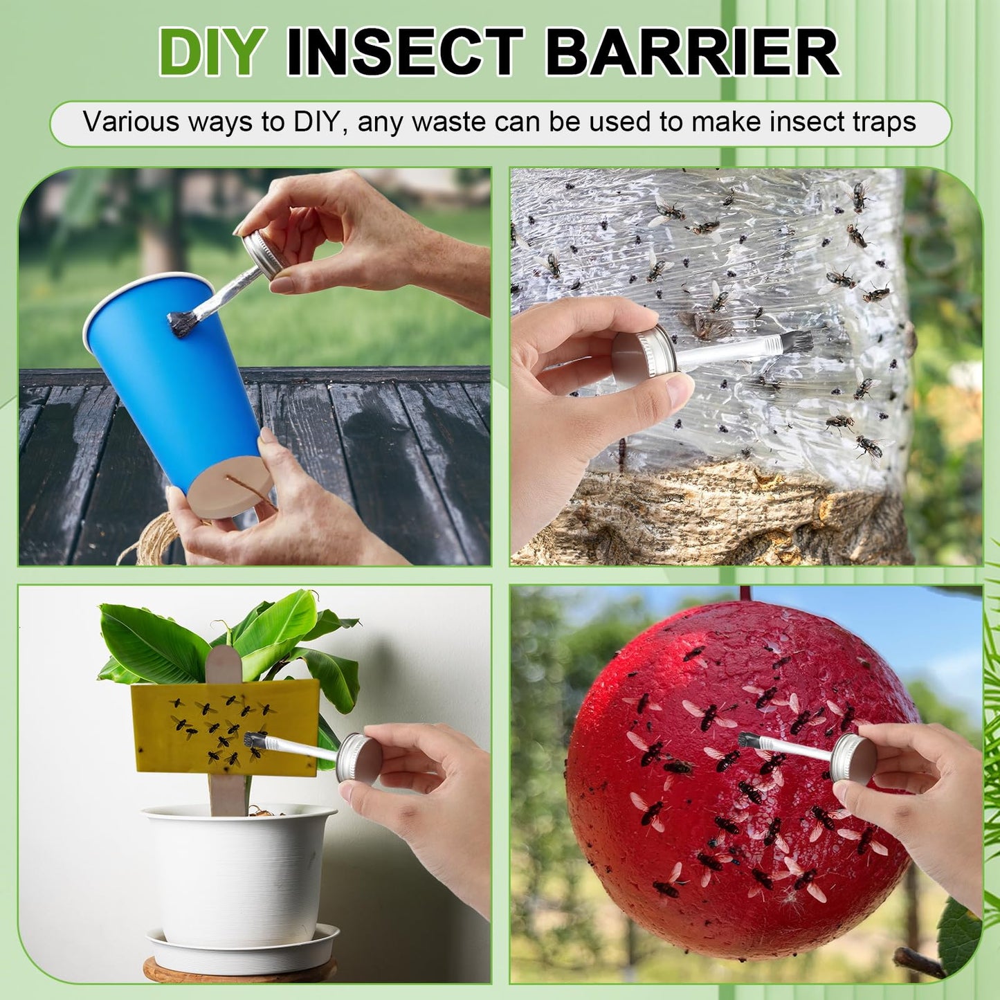 Qualirey 1 Pack Tangle Trap Sticky Coating with Brush, Insect Barrier Outdoor DIY Adhesive Traps Coating Lanternfly, Deerflies,for Gardens, Orchards and Around The Home to Protect Trees Plants (17 oz)