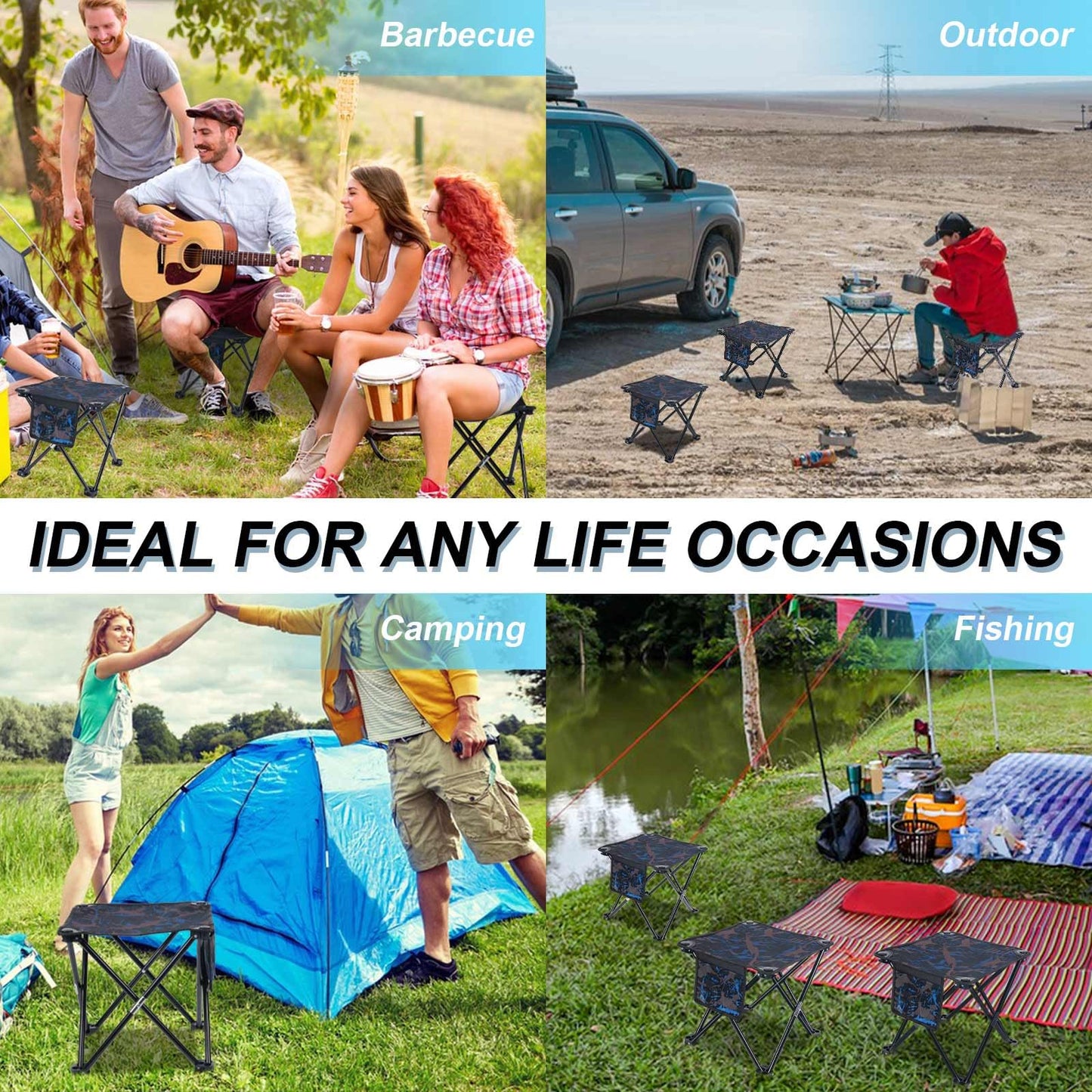 VOLIXOD 2 Pack Folding Portable Camping Stool for Adults, Lightweight Collapsible Stool for Outdoor Footrest Fishing Hiking Gardening and Beach with Carry Bag(400 LBS Capacity)
