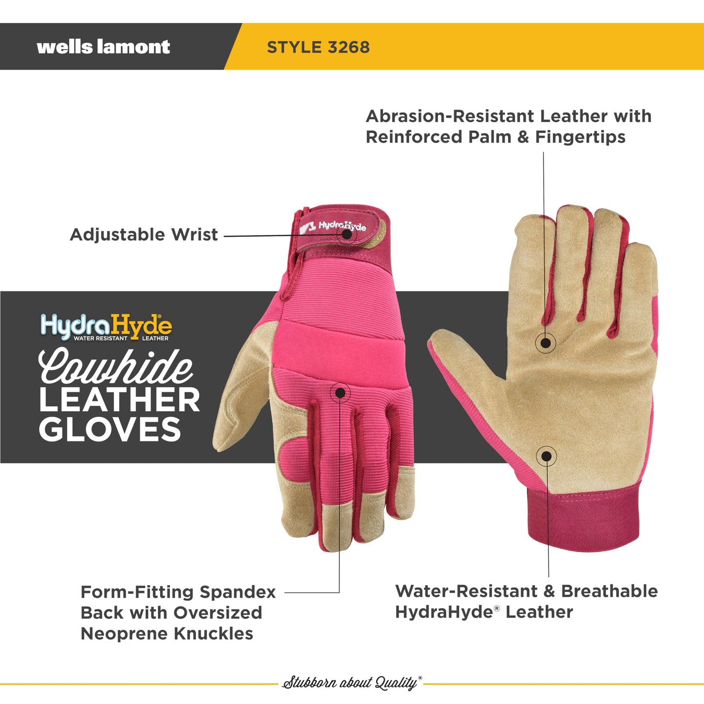 Wells Lamont Women’s HydraHyde Split Leather Hybrid Pink Gloves, Small (3268S)