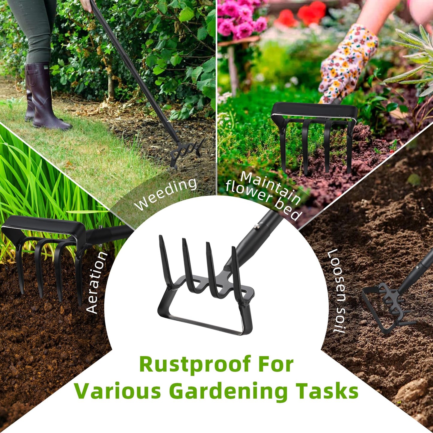 Weeding Hoe Garden Tool, 2 in 1 Stirrup Hoe and Cultivator with 62 inch Adjustable Long Handle, Heavy Duty Metal Garden Action Scuffle Hoes for Efficient Weeding Soil Aeration Small Weeder Tool