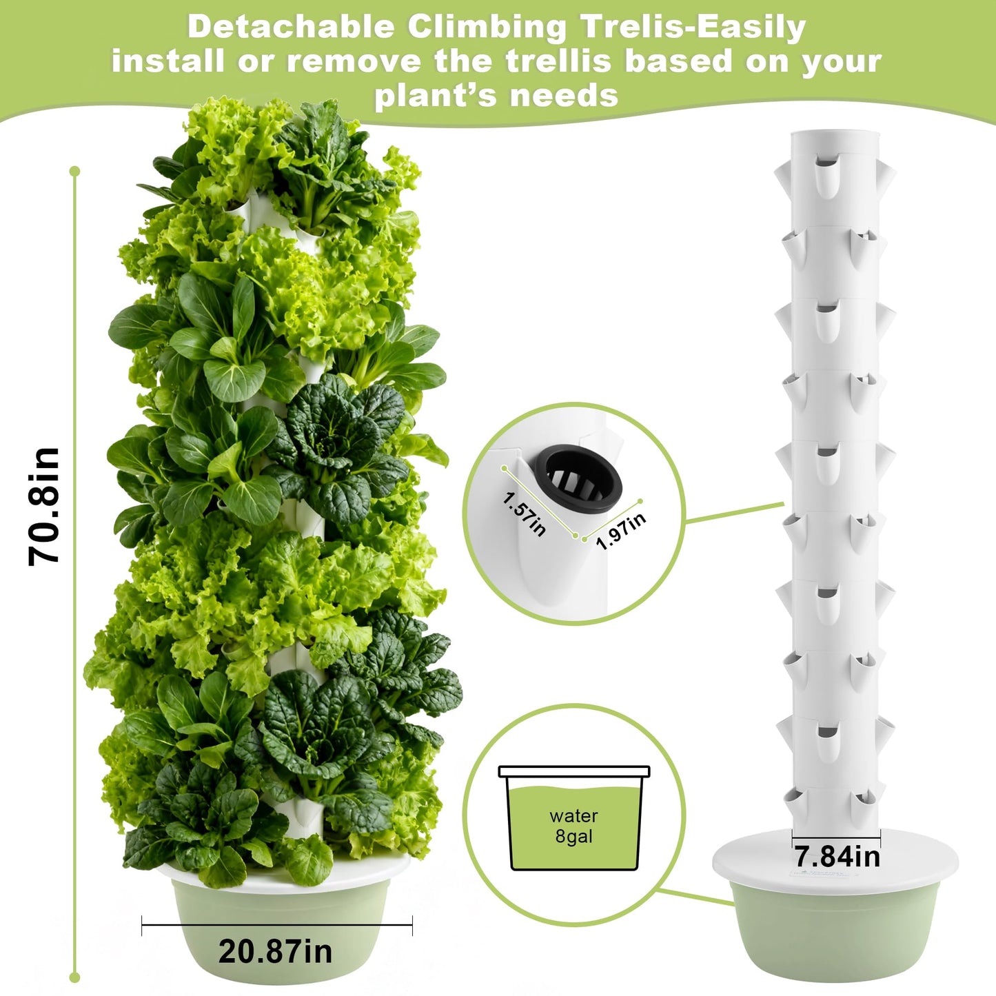 40 Pods Vertical Hydroponic Growing System, Smart Automated Herb Garden Tower with Timer, Indoor Outdoor Hydroponic System for Vegetables, Herbs & Fruits
