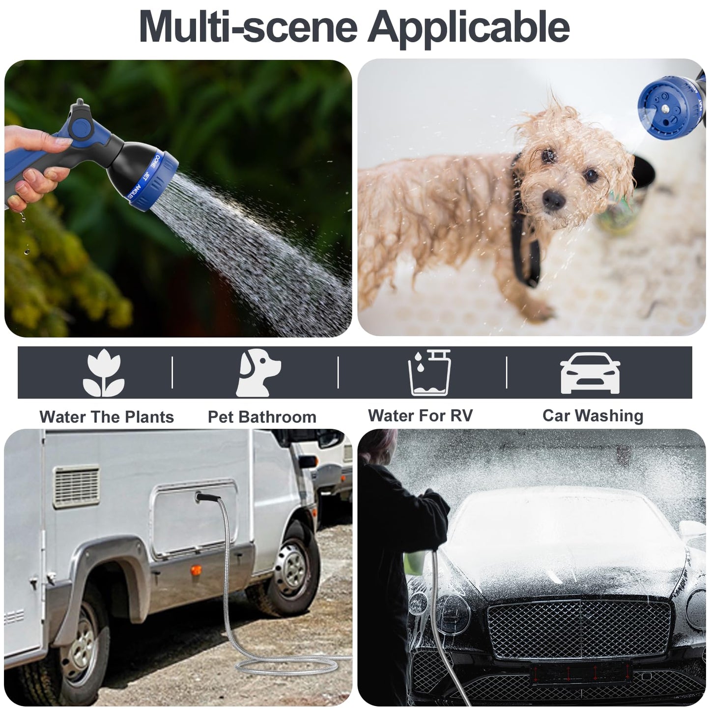 SPECILITE 100ft 304 Stainless Steel Garden Hose Metal, Heavy Duty Water Pipe with Nozzles for Yard, Outdoor - Flexible, Never Kink & Tangle, Puncture Resistant (Sliver)