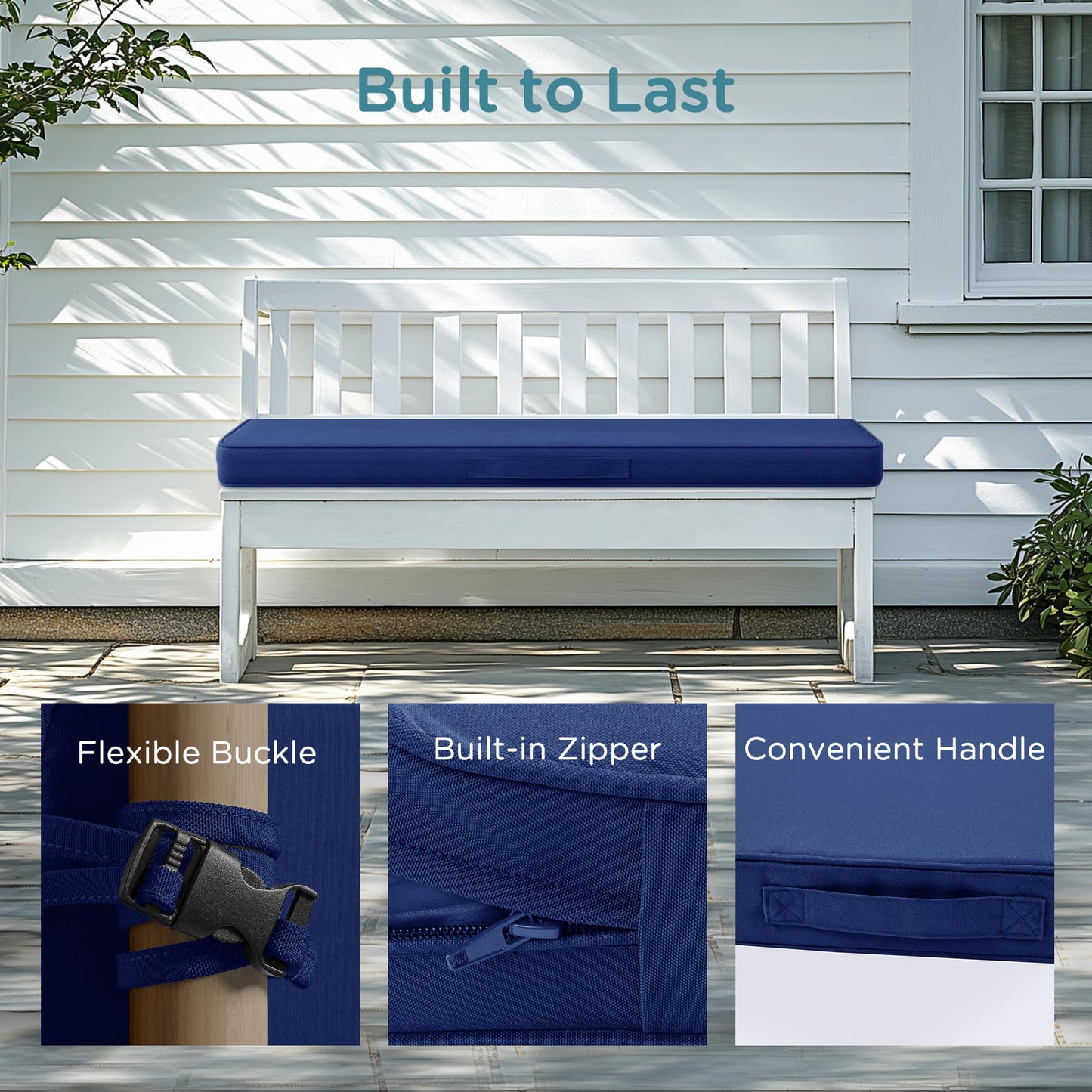 Codi Outdoor Bench Cushion 48 inch, Double Waterproof Patio Furniture Cushions Replacement for Swing, Porch, Couch, 48x18x3'', Navy