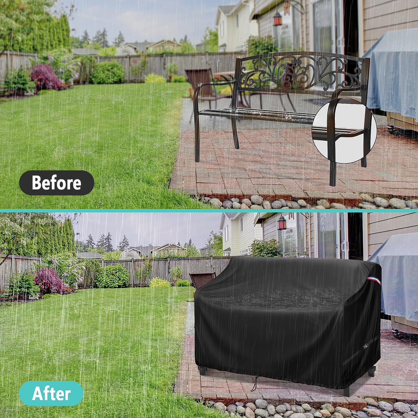 Agustone 48" Outdoor Garden Bench Cover, 500D Waterproof 2- Seater Patio Loveseat Cover, Outdoor UV Protection Furniture Covers for Park Glider Benches/Rattan Sofas - 48" L x 23" W x 28" H