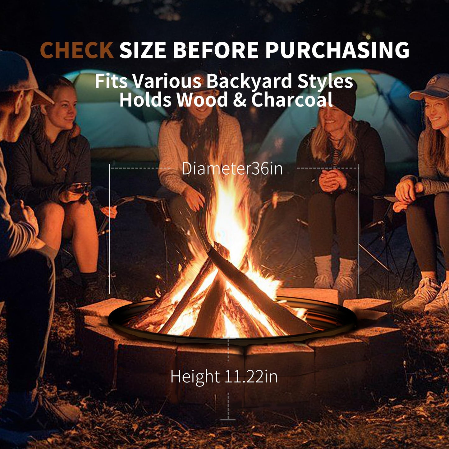 HAIMINA 36 Inch Fire Pit Ring, Heavy Duty Large Fire Pit Ring for Outside Wood Burning, Fire Pits Rings with High-Temperature Coating for Backyard, Bonfire, Camping, Beach (3x3 FT)