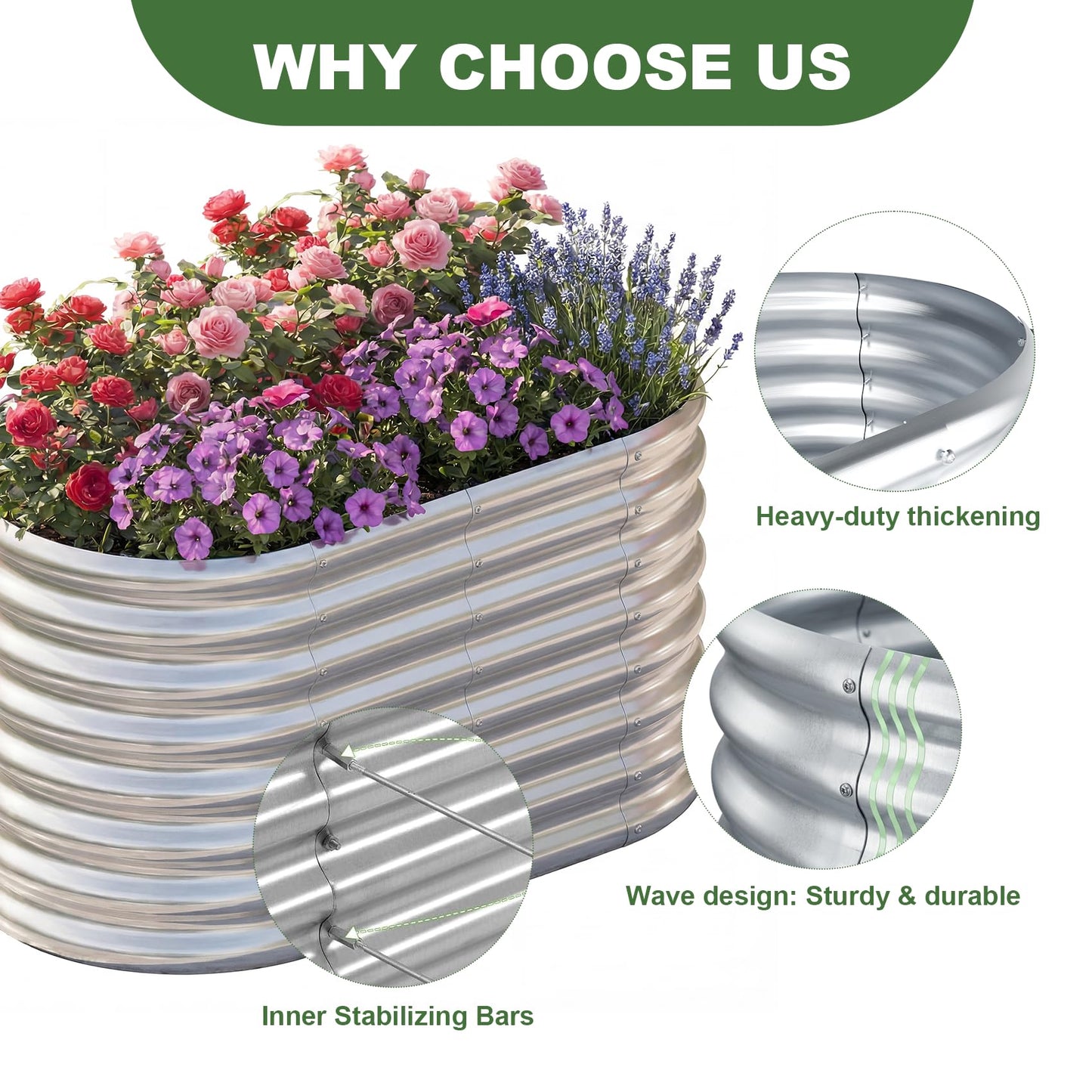 AHEONLAR 3 Pack 4×2×1.5ft Galvanized Raised Garden Bed Outdoor, Sturdy Planter Boxes for Vegetables, Fruits, Flowers and Plants, Easy Assembly, Silver