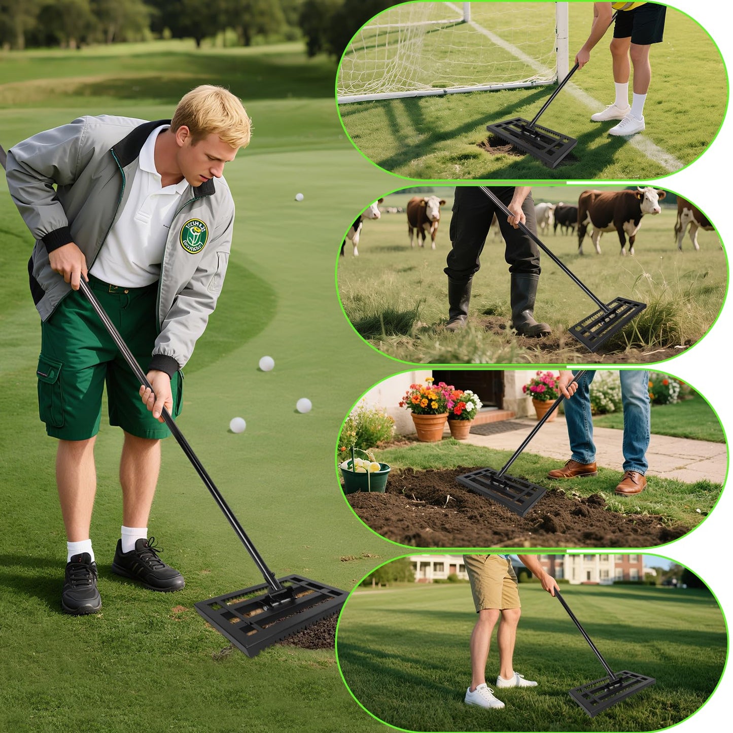 17"x 10" Lawn Leveling Rake for Soil, Sectional Adjustable Handle Yard Rakes for Lawns Heavy Duty, Landscape Rake Suitable for Landscaping Golf Course, Sand, Gardens, Farm and Ranch