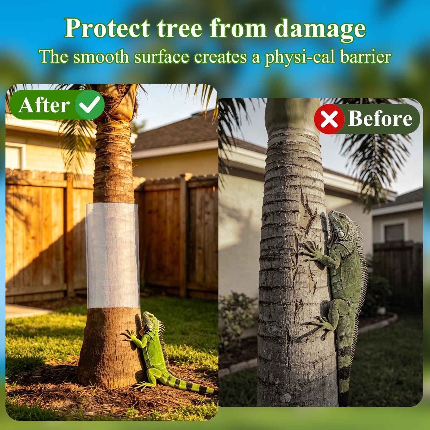GRETJOB 79" L x 16" W Plastic Tree Trunk Protector Guard, Iguana & Squirrel Baffle for Tree Trunk with 10 Cable Tie and Tape to Protect Damaged Bark, Easy Install Reusable