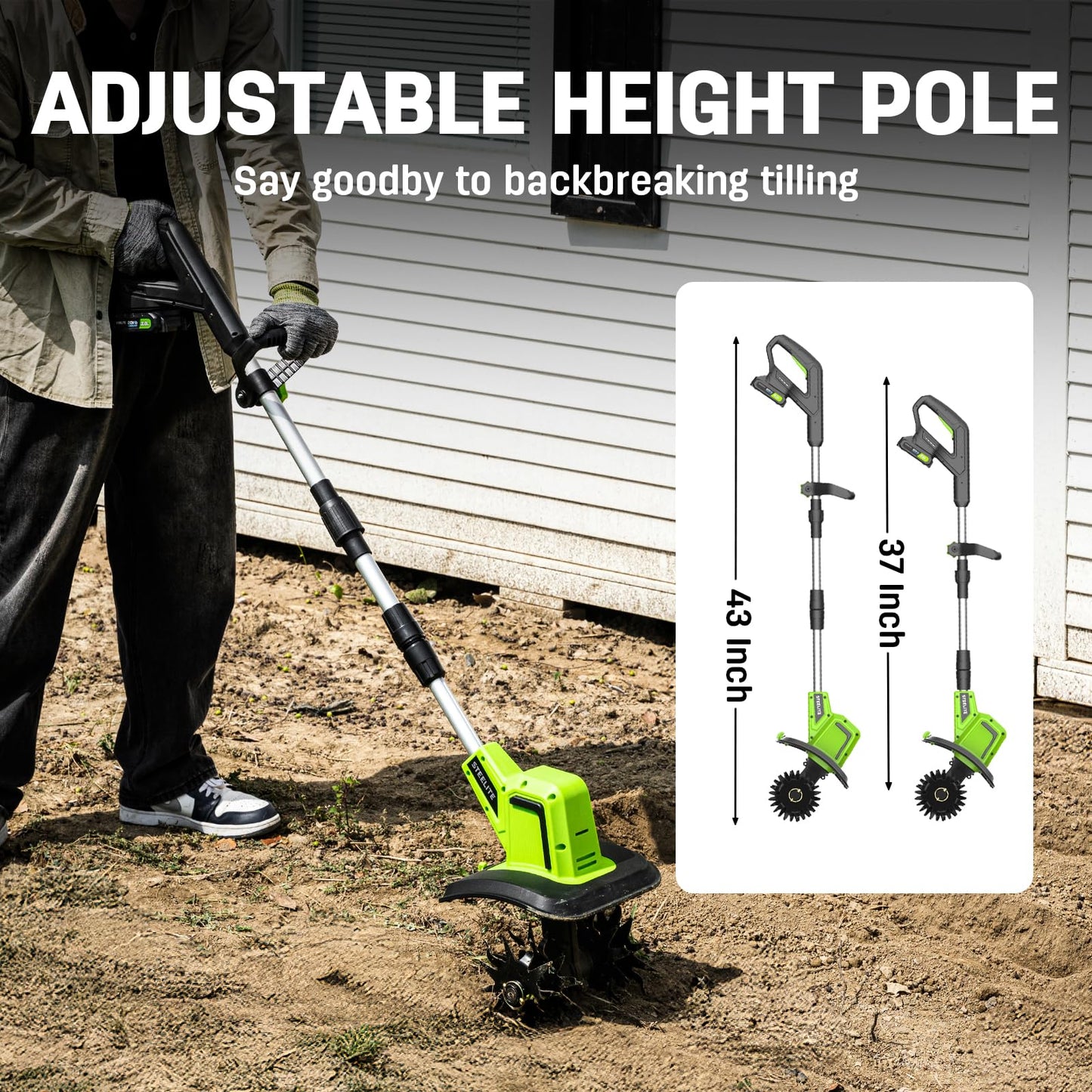 STEELITE 2x20V Battery Powered Tiller, 360 RPM Cordless Tiller, 9-inch Tilling Width and 7-inch Depth Portable Rotary Tiller, 400W Powerful Motor, Total 4.0Ah (2×2Ah) Battery & 1 Charger Included