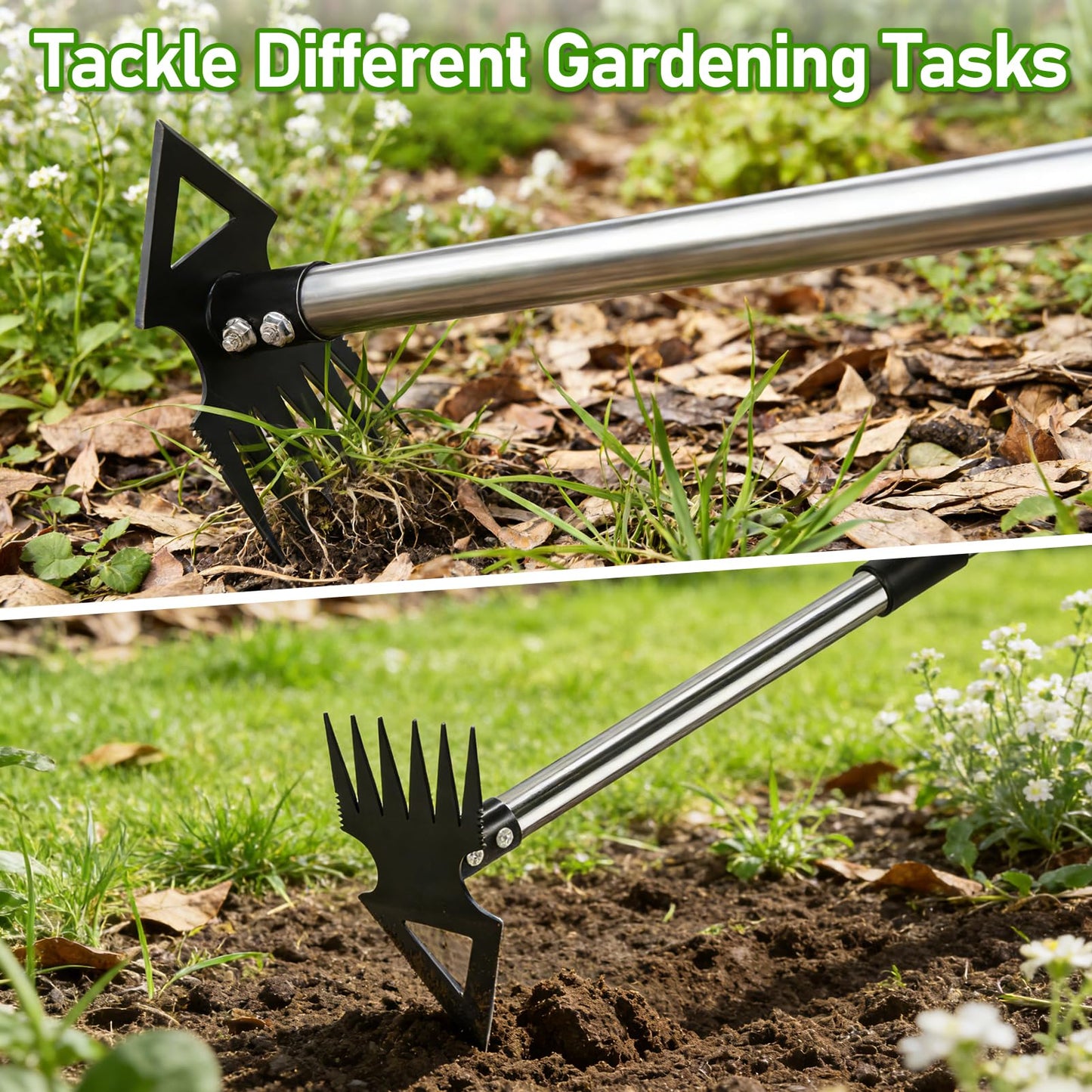 Upgraded Weed Puller Tool with Long Handle, 56" Manual Weeder Remover Tool, 2 in 1 Hand Weed Rake Garden Hoe for Gardening, Heavy Duty Uprooting Weeding Pull for Lawn, Yard, Patio Garden