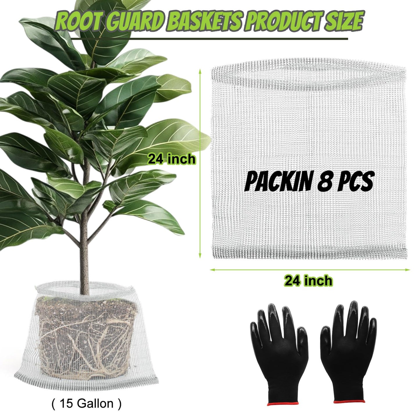 Froidesente 15 Gallon Root Guard Gopher Baskets Proof Stainless Wire Steel Underground Barrier, Gophers Moles Voles Mesh Baskets Protect Plant Roots Tubers Trees Flowers Crops (8 Pcs 15 Gallon)
