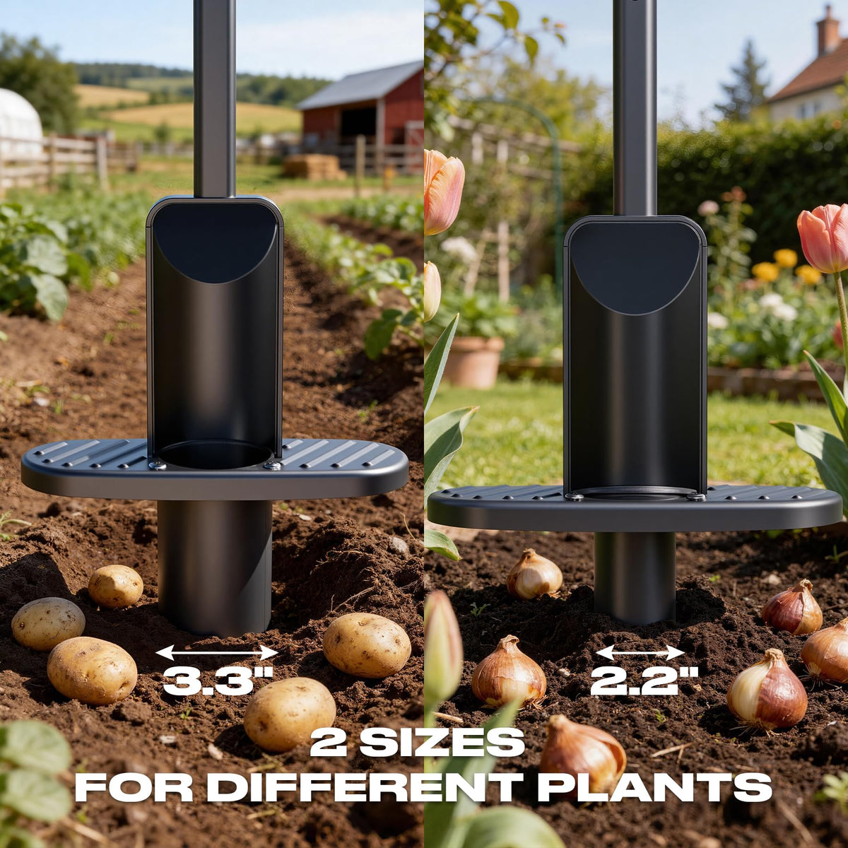 FLORA GUARD Long Handle Bulb Planter Tool, Dual Size 2.2” & 3.3” Hole Digger,Garden Sod Plugger,Grass Plugger Tool with Foot Pedal for Planting, Transplanting, Weeding, Digging for Tulips, Daffodils