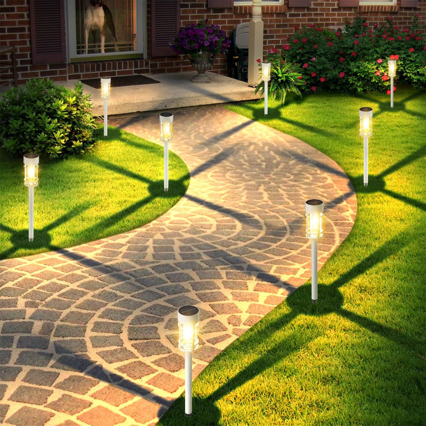Mancra Solar Pathway Lights Outdoor Waterproof, 8 Pack LED Solar Garden Lights for Outside Decorations, Dusk to Dawn Solar Walkway Lights Landscape Lighting