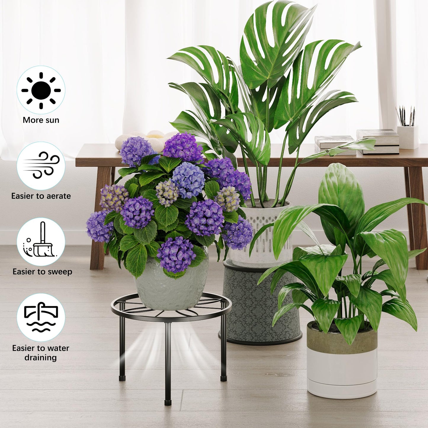 NQW 5 Pack Metal Plant Stand Indoor Outdoor,Indoor Plant Stands for Patio Rustproof,Heavy Duty Flower Pot Stands for Multiple Plant,Black Potted Plant Holder for Home(BlackLeaf)