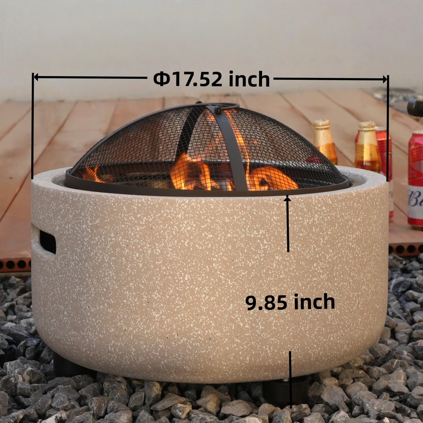 Fire Pits for Outside Wood Burning with Metal Lid & Grill,Outdoor Round Firepit with Fire Poker,Spark Screen,3-in-1 Fire Pit for BBQ,Table and Bonfire (Grey 3)