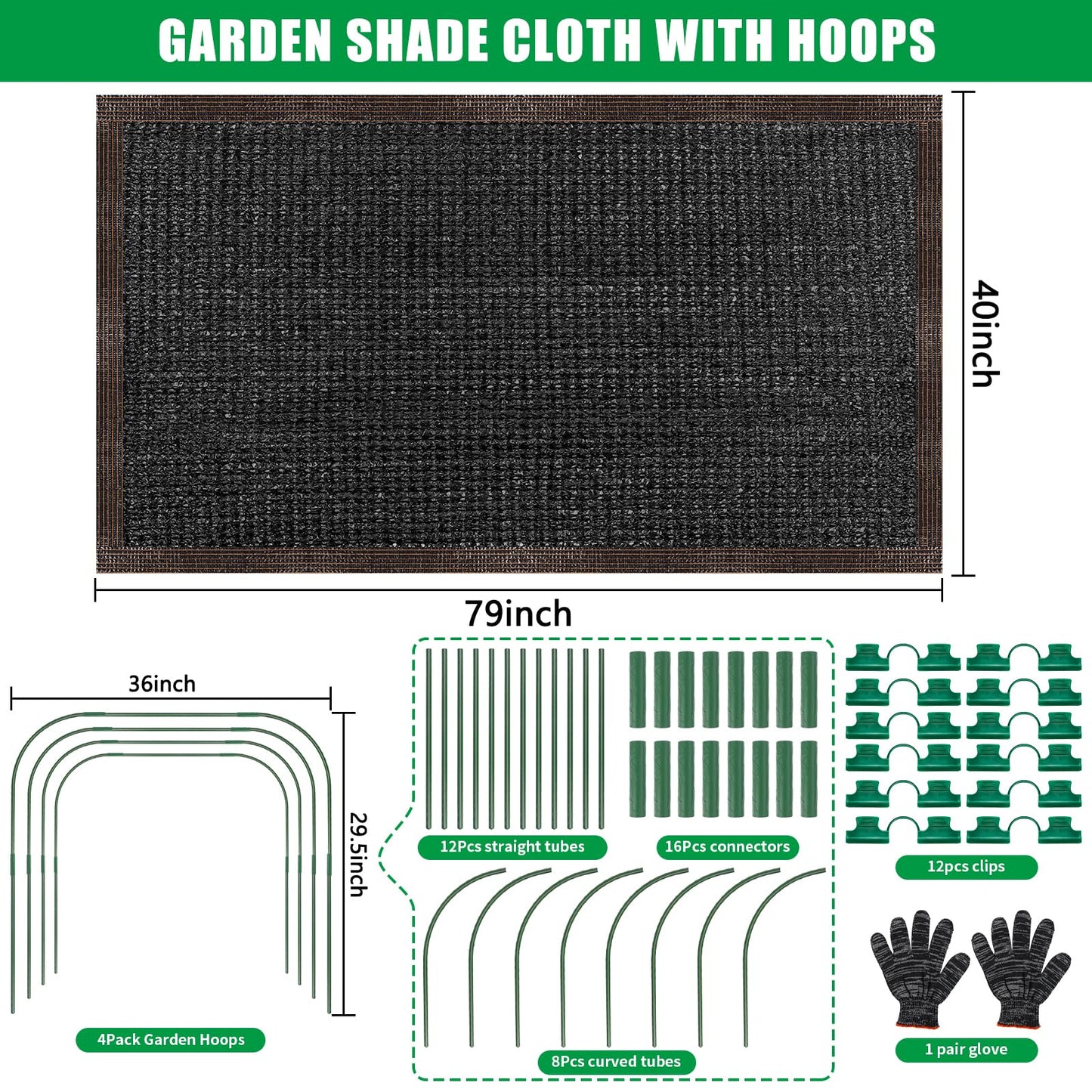 79"x40" Garden Shade Kit, 70% Garden Sun Shade Cloth with Hoops for Plants Heat Protection, Raised Garden Bed Shade Cover Plant Sun Shade for Outdoor Plants Vegetables