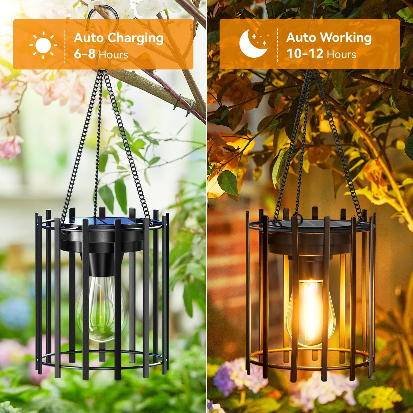 KOOPER Solar Lanterns Outdoor Waterproof, 4 Pack Upgraded Bright Hanging Solar Lights Outdoor Lanterns Decorative, Auto ON/Off Metal Hanging Lantern Lights for Pathway Yard Patio Garden Decor