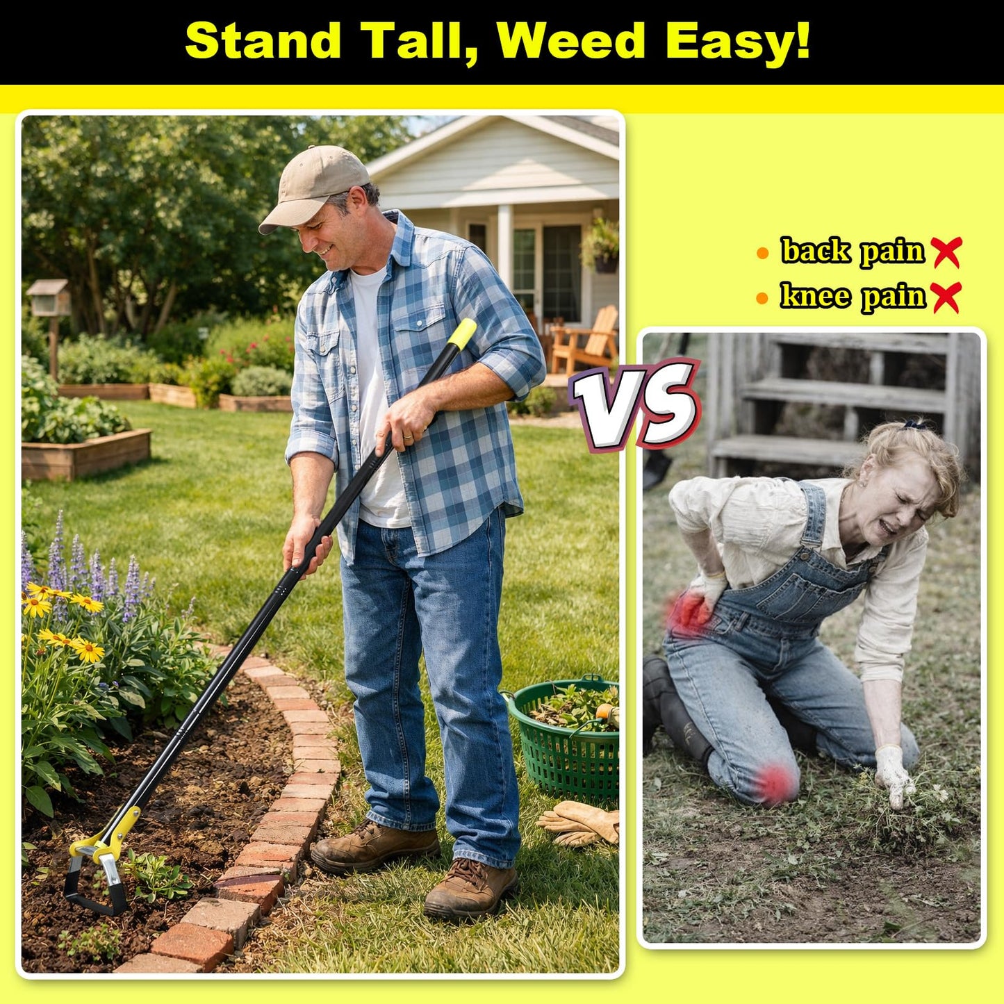 Garden Hoe For Weeding - Sharp Push Pull Blade,Stainless Steel Action Stirrup Hoe, 30-72inch Long Handle, Stainless Steel Scuffle Hoe For Outdoor Flower Beds, Yard, Mulch, Gravel,Raised Beds